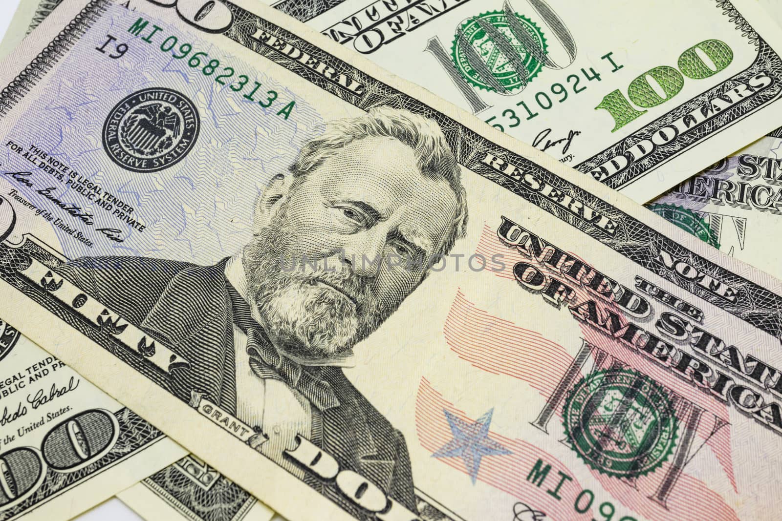 close up US dollar banknotes on background.