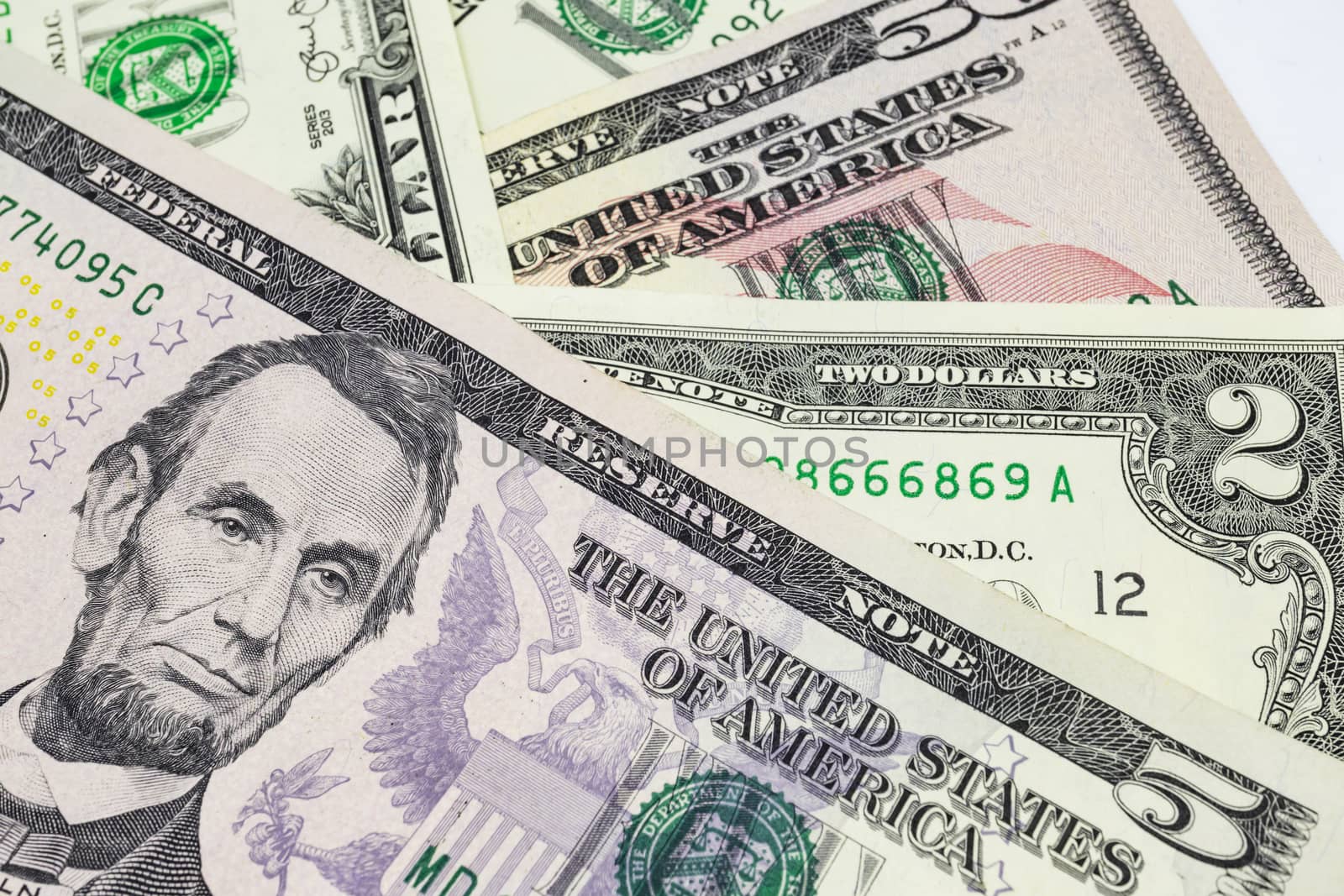 close up US dollar banknotes on background.