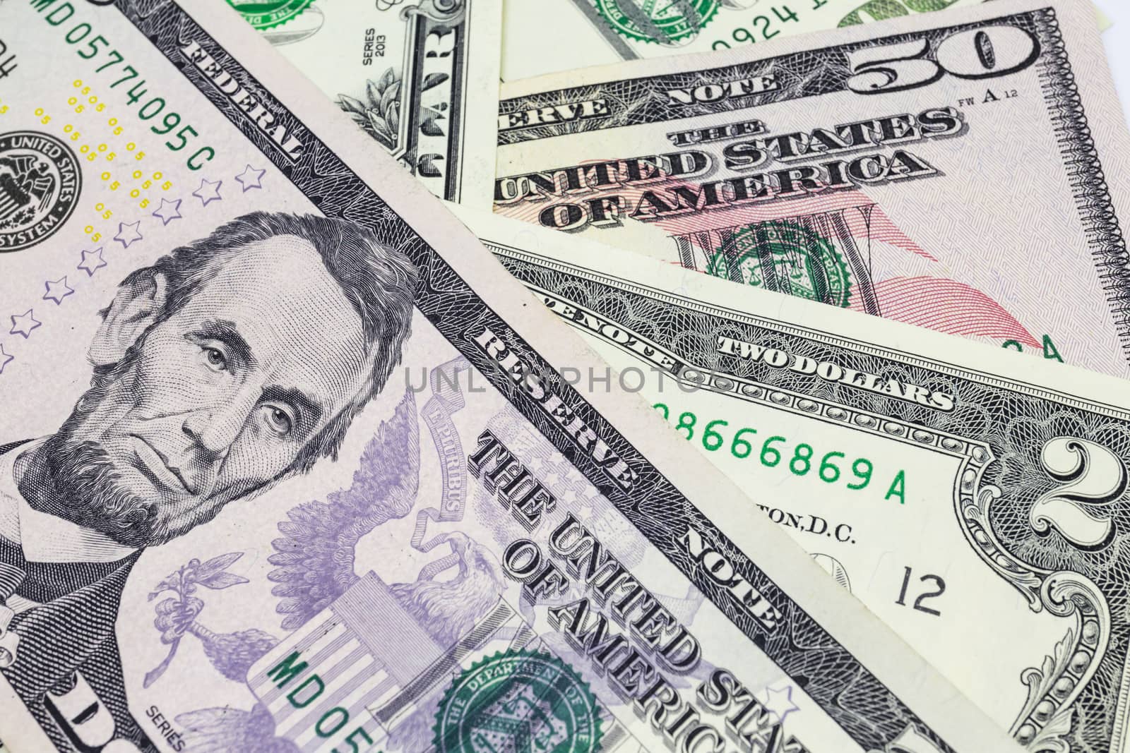 close up US dollar banknotes on background.