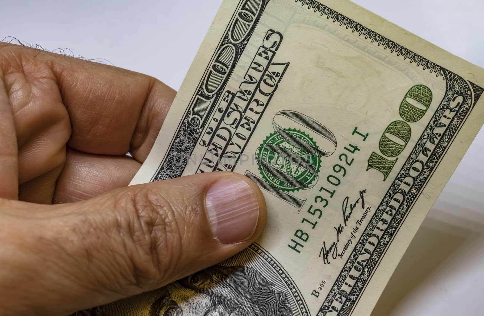 close up US dollar banknotes on background.
