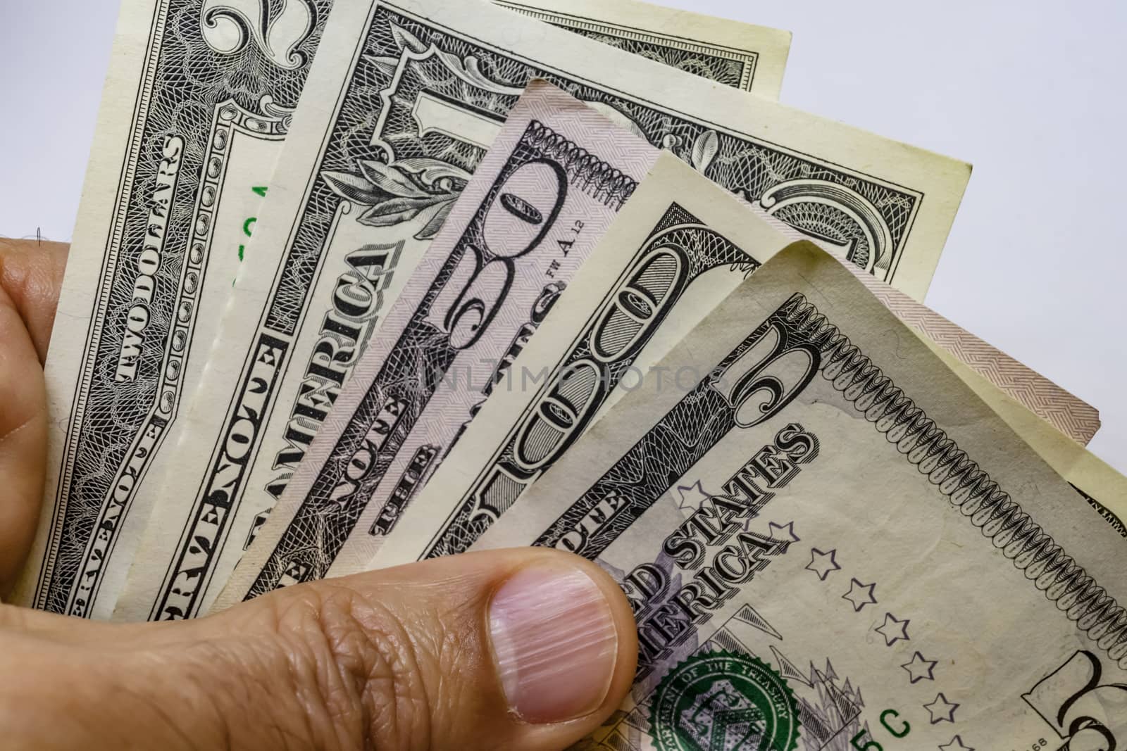 close up US dollar banknotes on background.