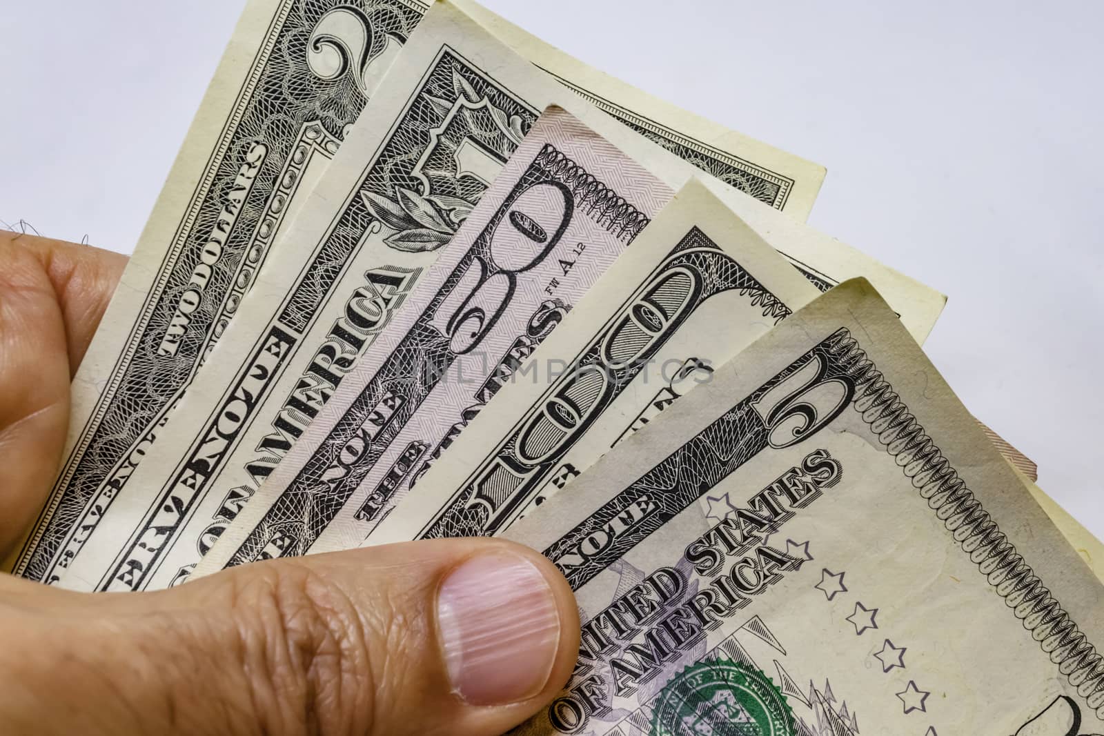 close up US dollar banknotes on background.