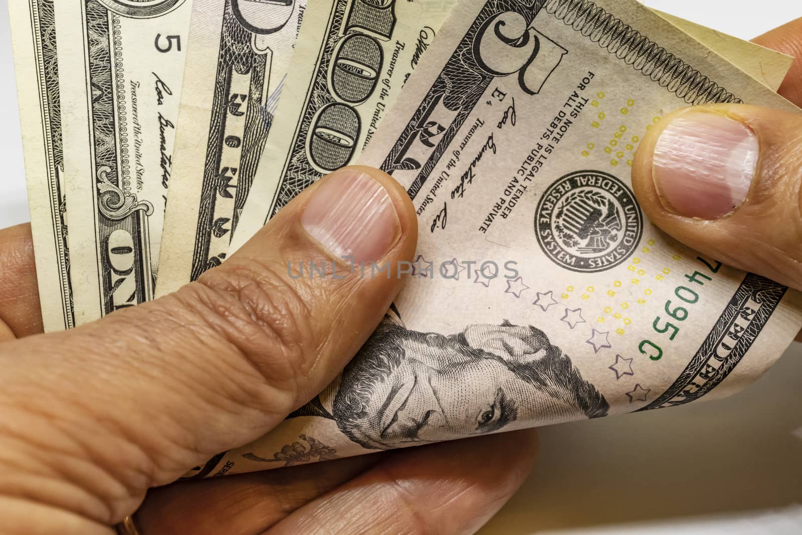 close up US dollar banknotes on background.