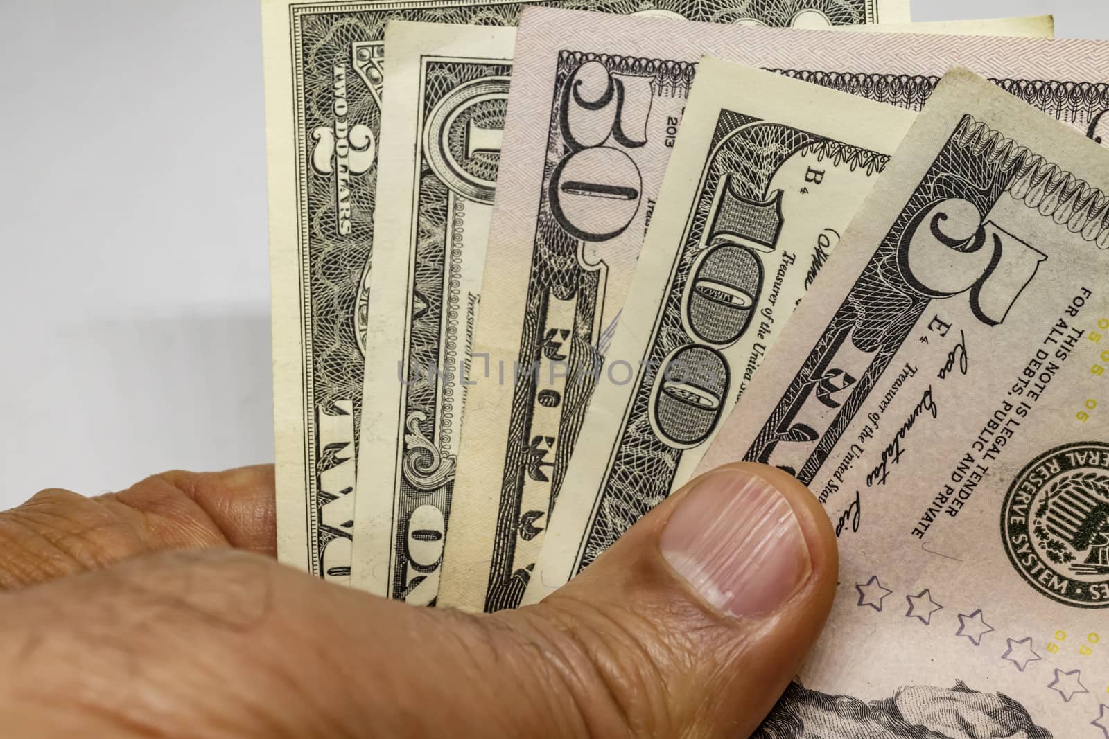 close up US dollar banknotes on background.