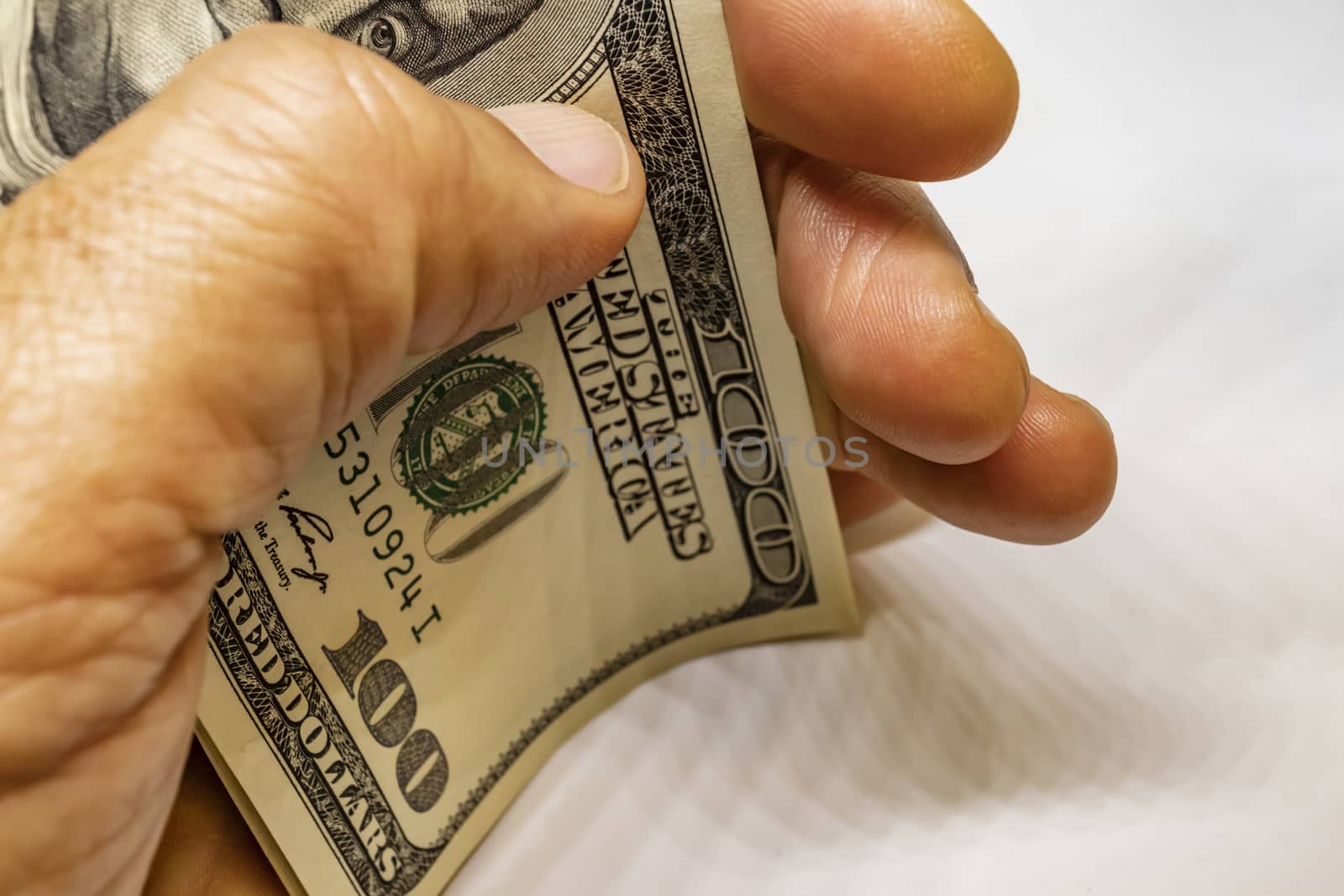 close up US dollar banknotes on background.