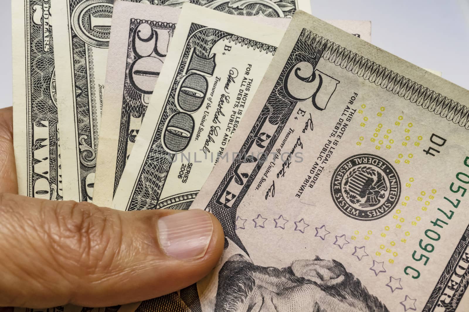 close up US dollar banknotes on background.