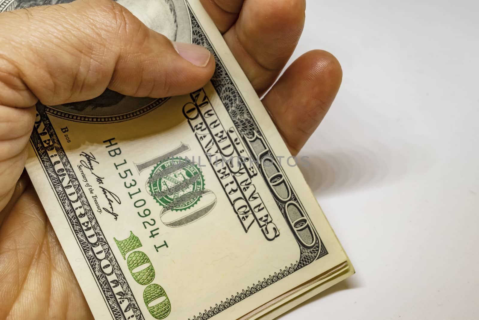 close up US dollar banknotes on background.