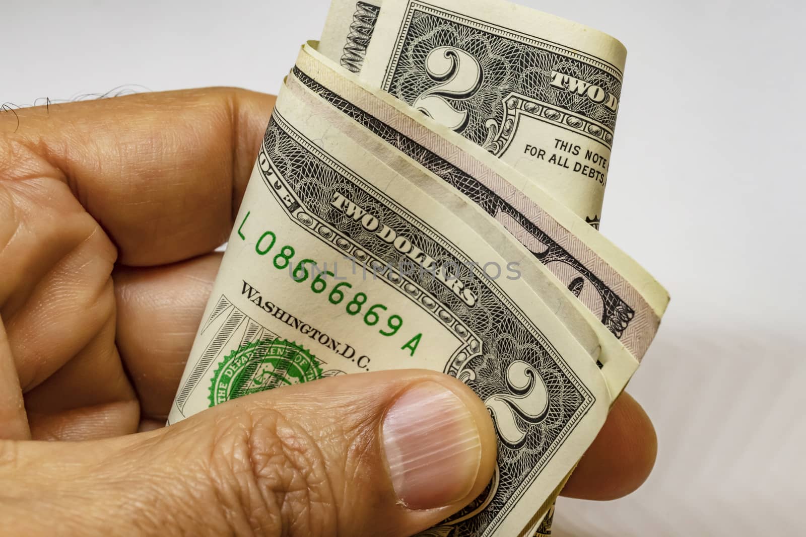 close up US dollar banknotes on background.