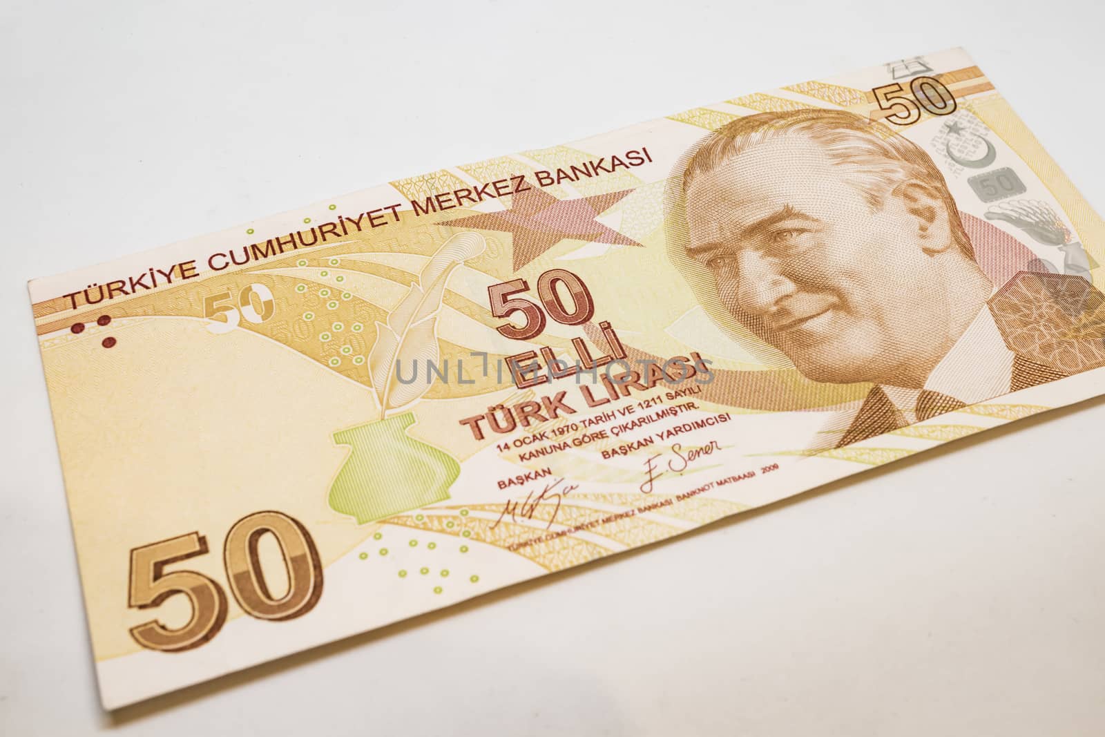 close up turkish lira banknotes on background