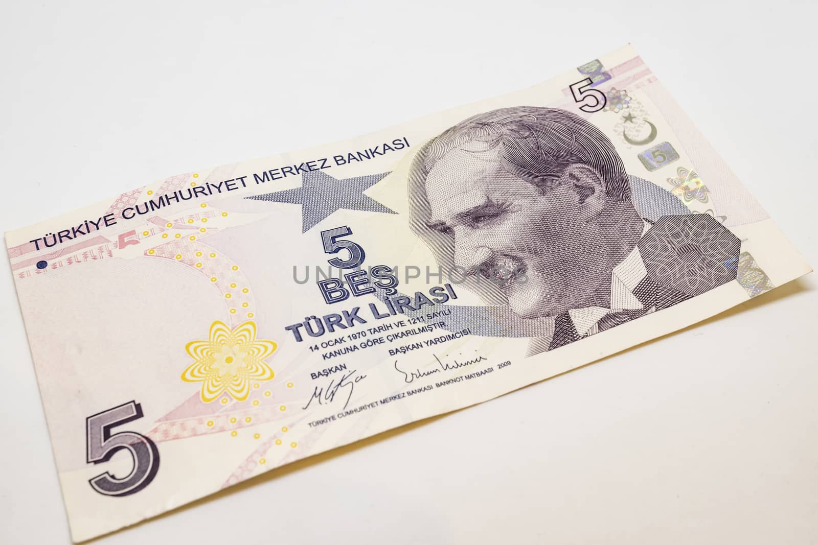 close up turkish lira banknotes on background
