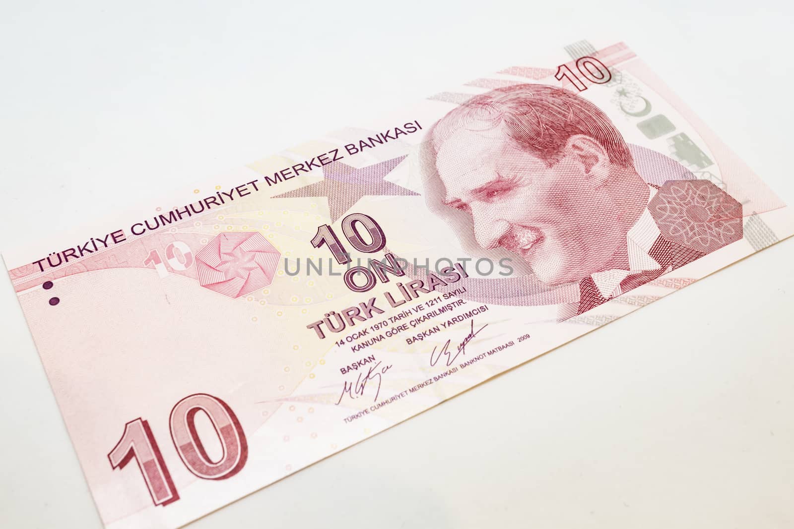 close up turkish lira banknotes on background