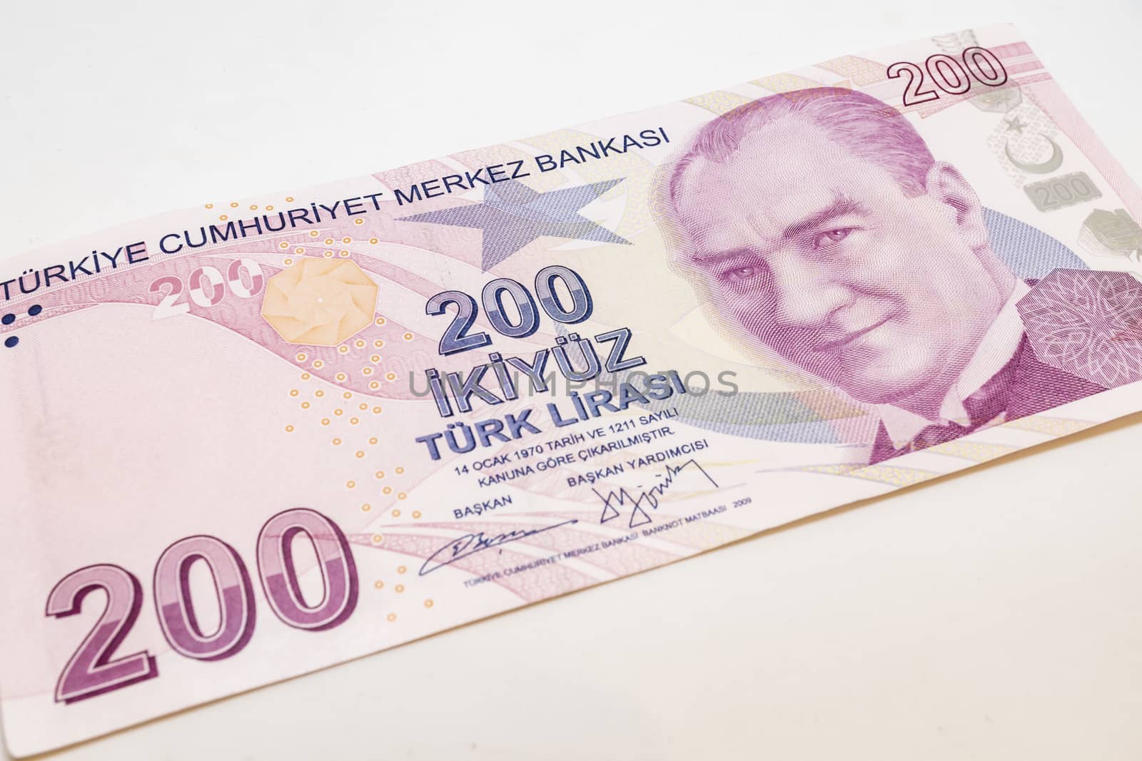 close up turkish lira banknotes on background