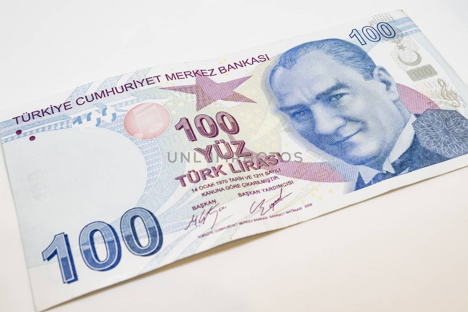 close up turkish lira banknotes on background