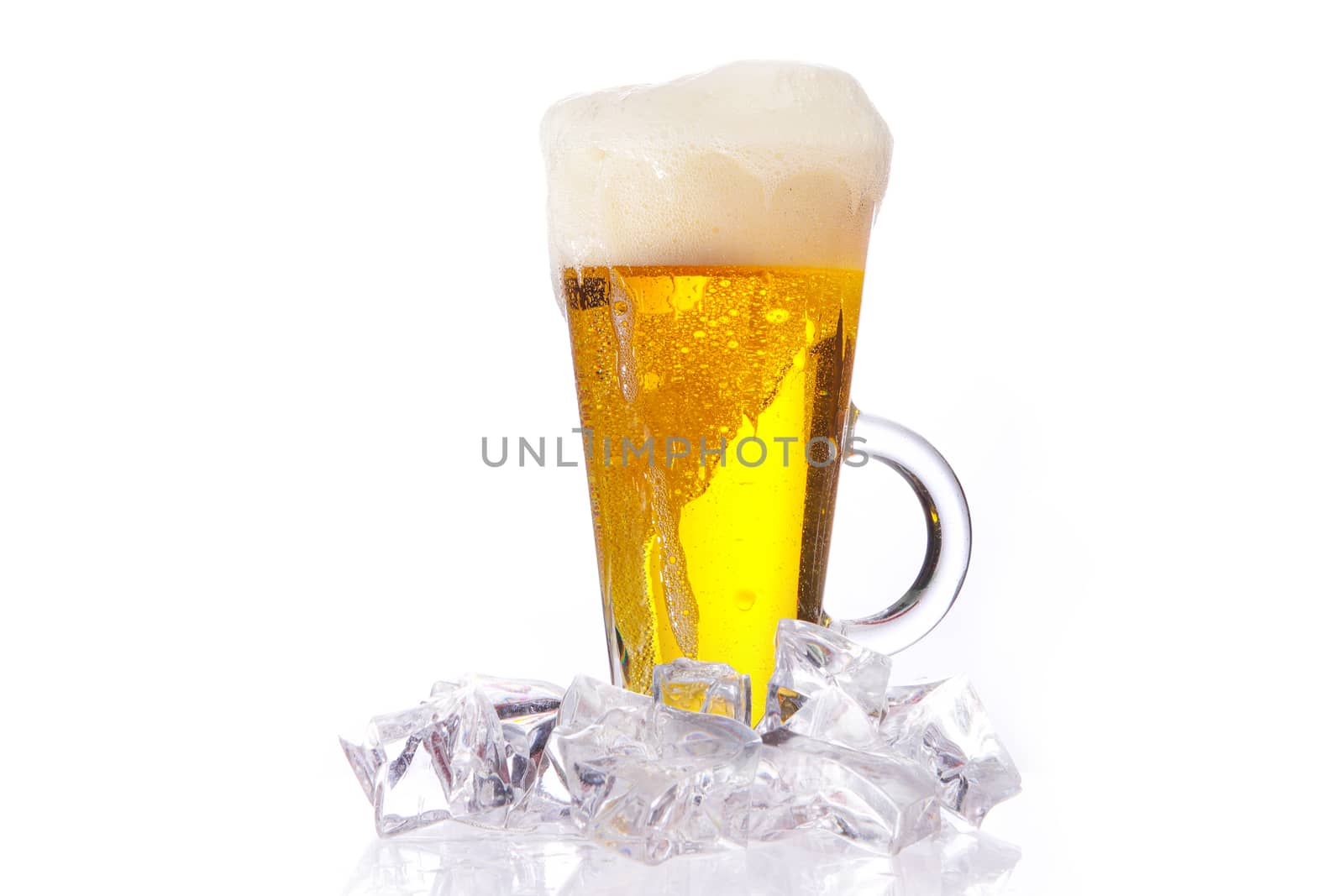 fresh cold beer with ice and foam by PeterHofstetter