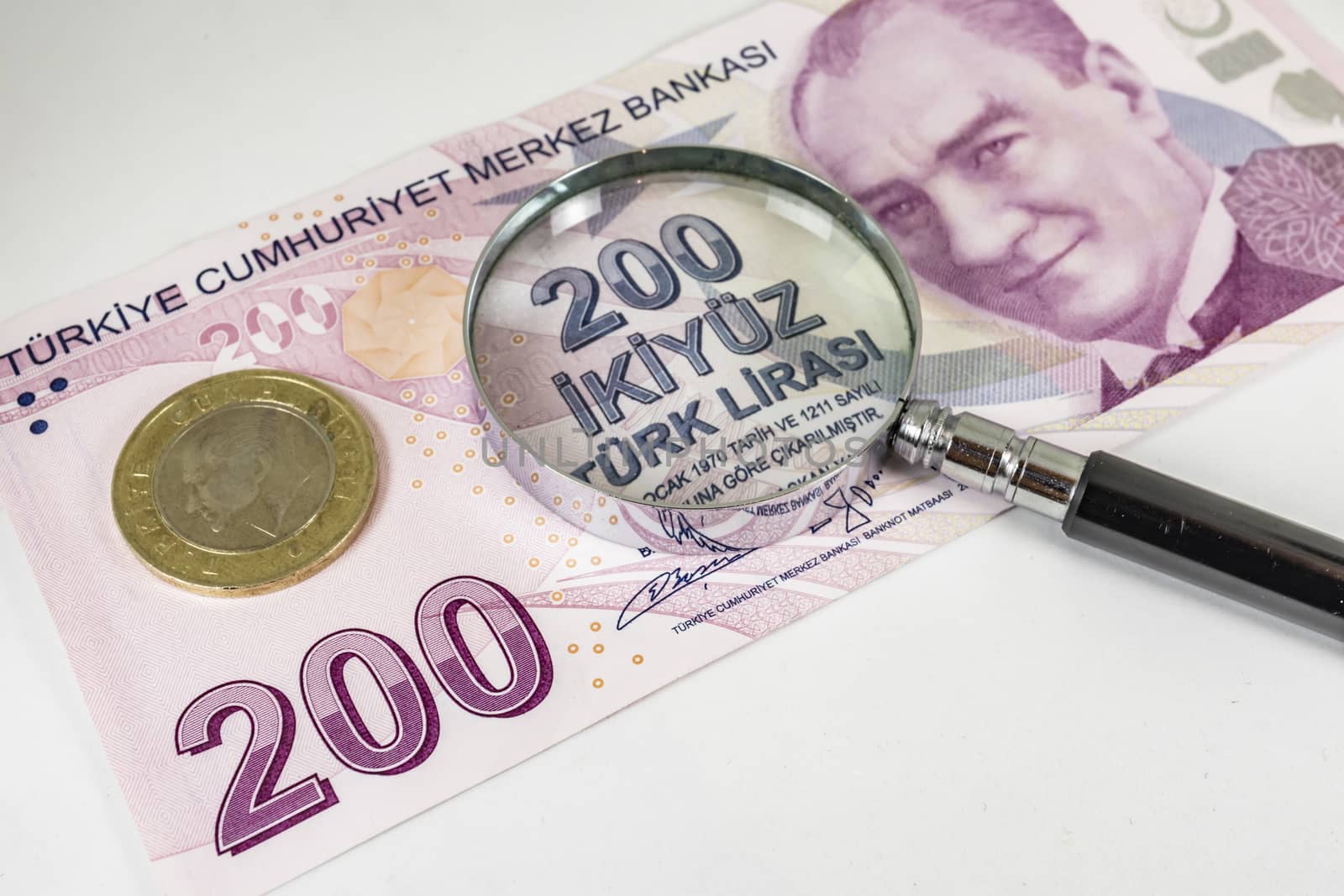 close up turkish lira banknotes on background