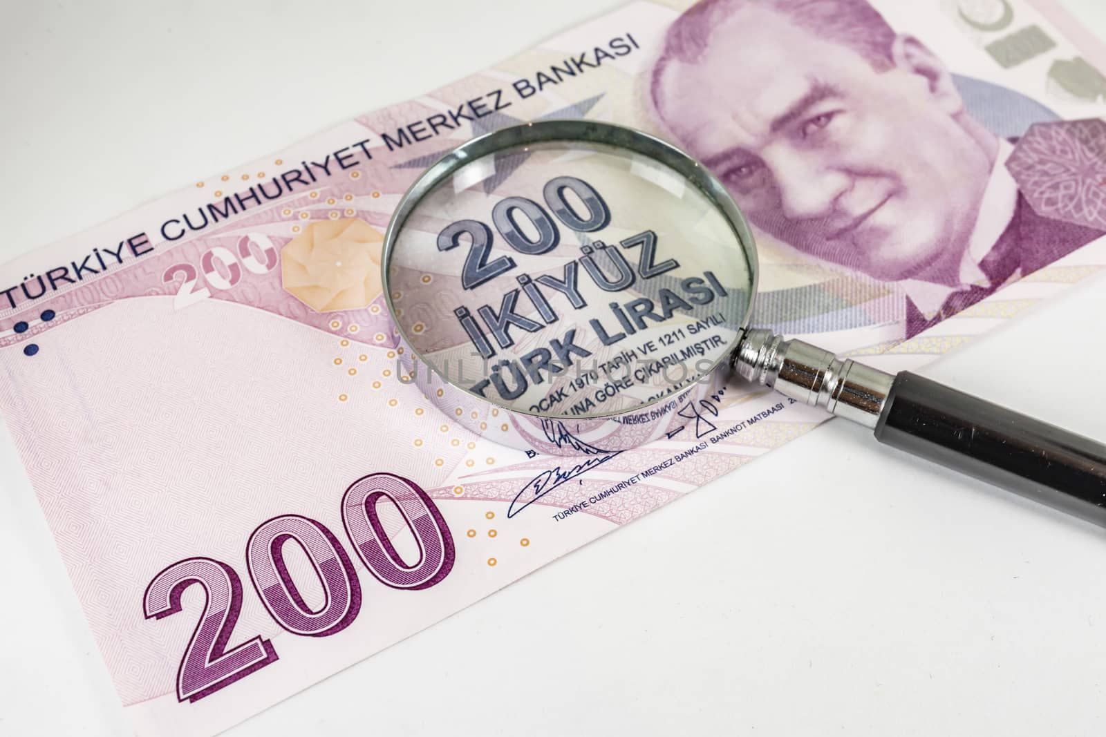 close up turkish lira banknotes on background