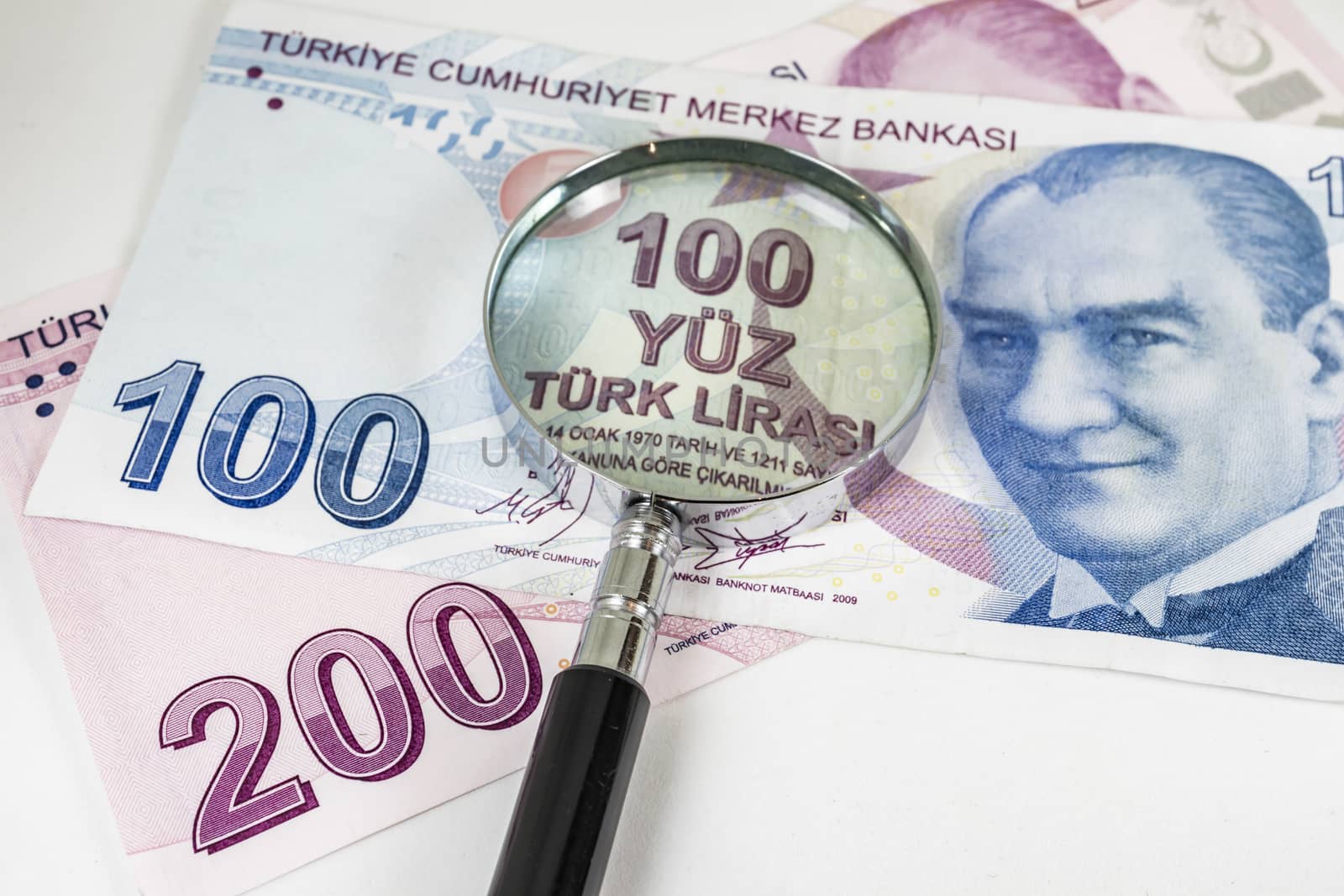 close up turkish lira banknotes on background