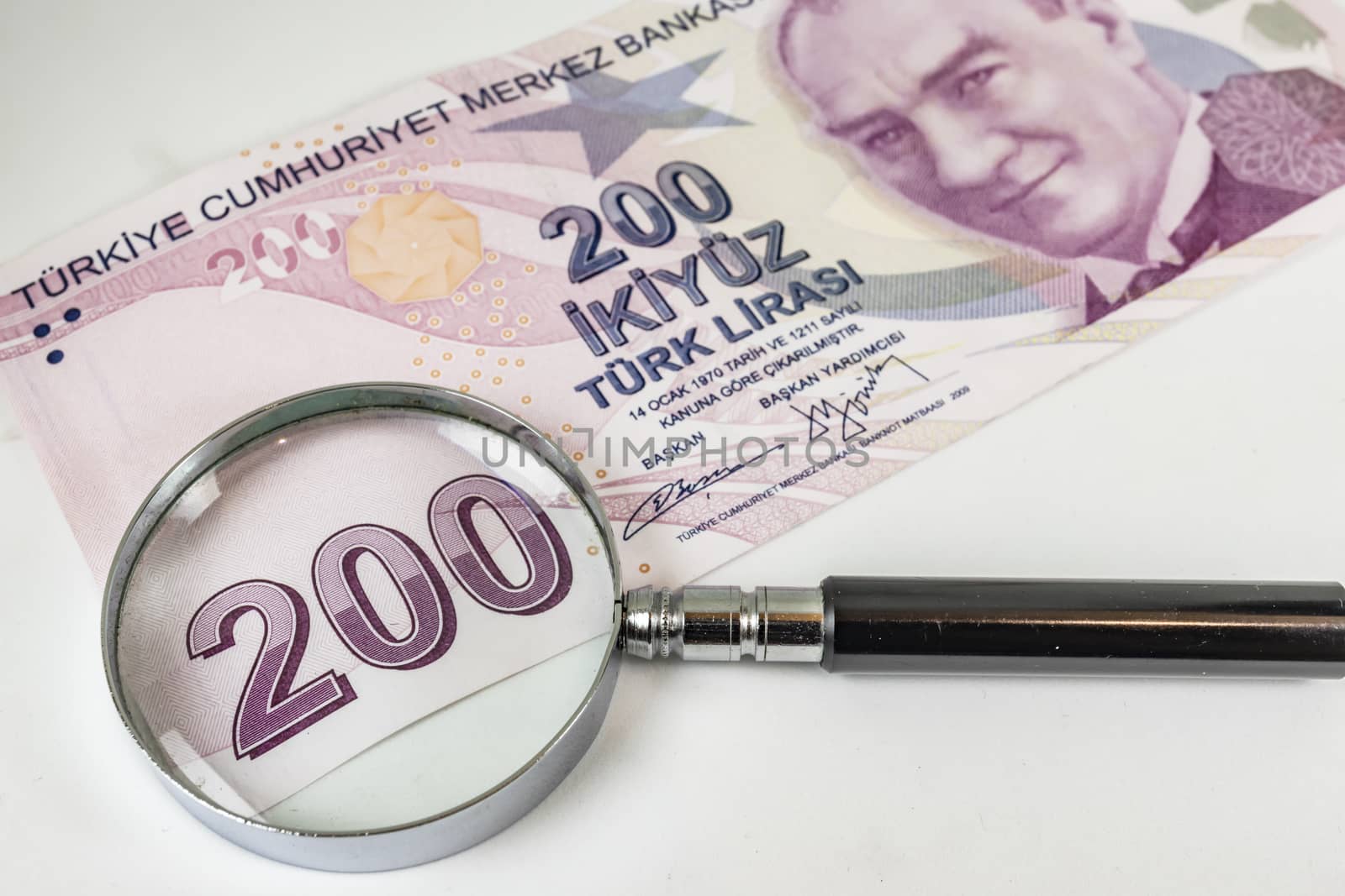 close up turkish lira banknotes on background
