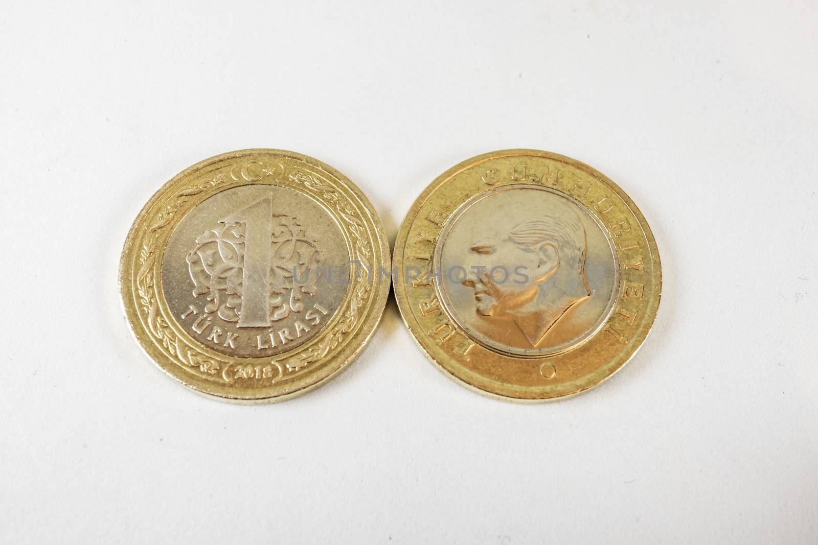 close up turkish metal coins on background