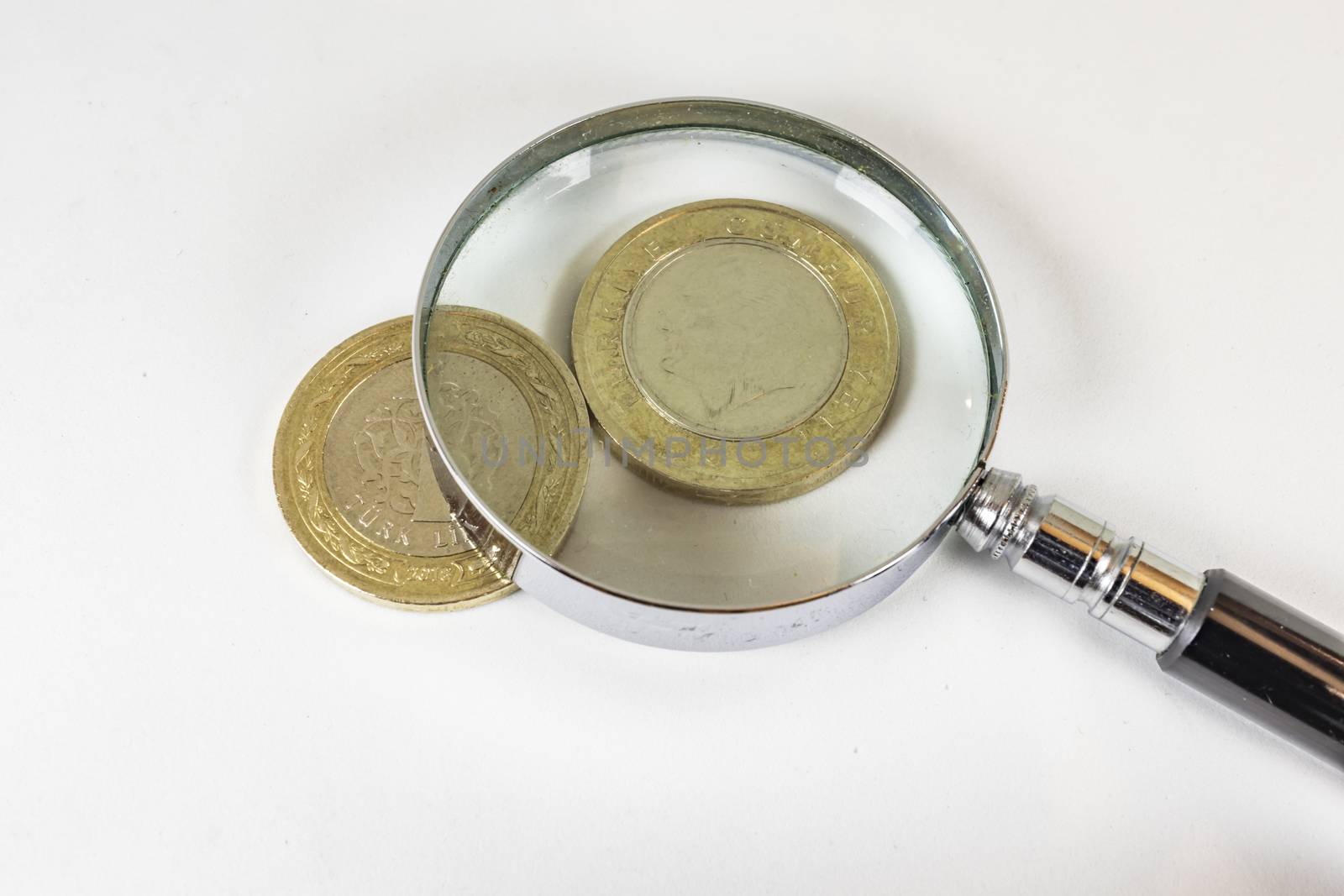 close up turkish metal coins on background