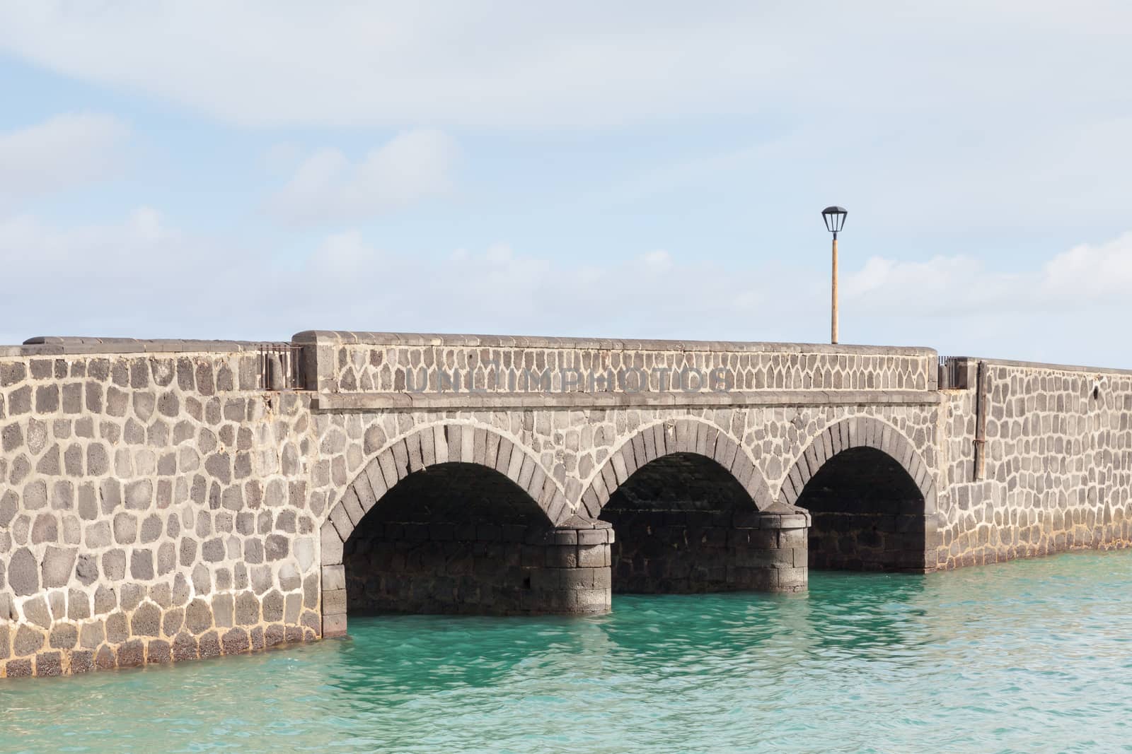 A stone bridge in the port city of Arrecife on the Spanish island of Lanzarote.