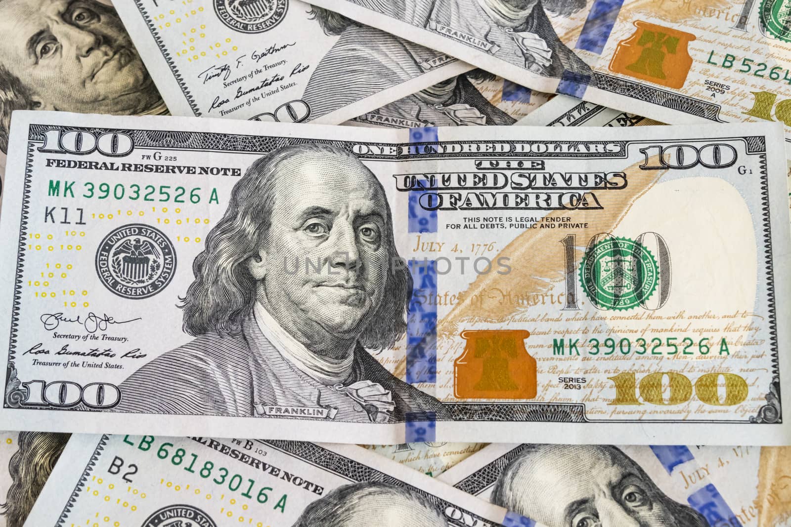 close up US dollar banknotes on background.