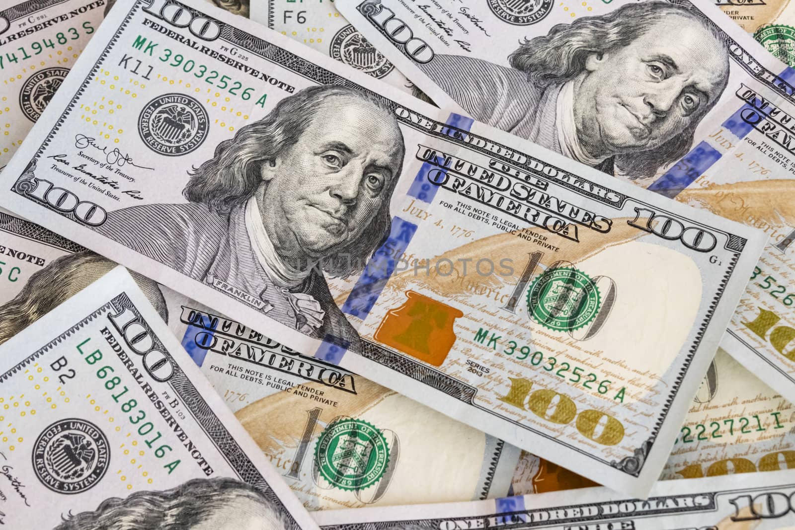 close up US dollar banknotes on background.