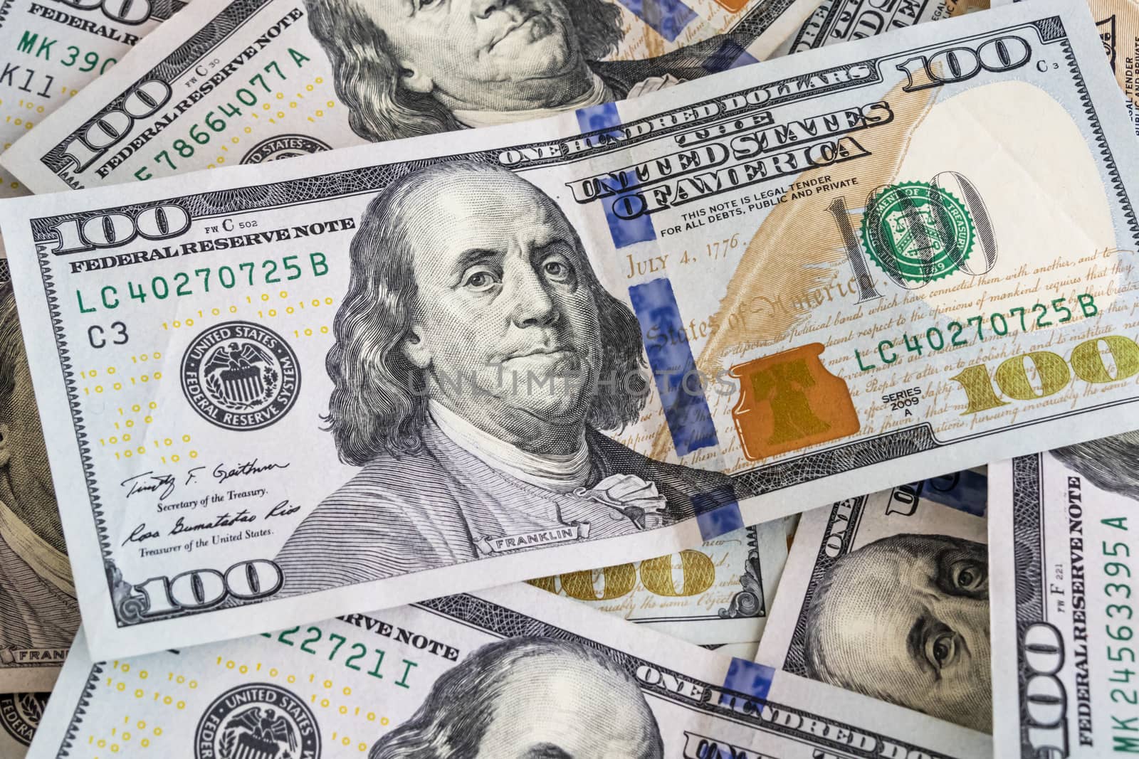 close up US dollar banknotes on background.