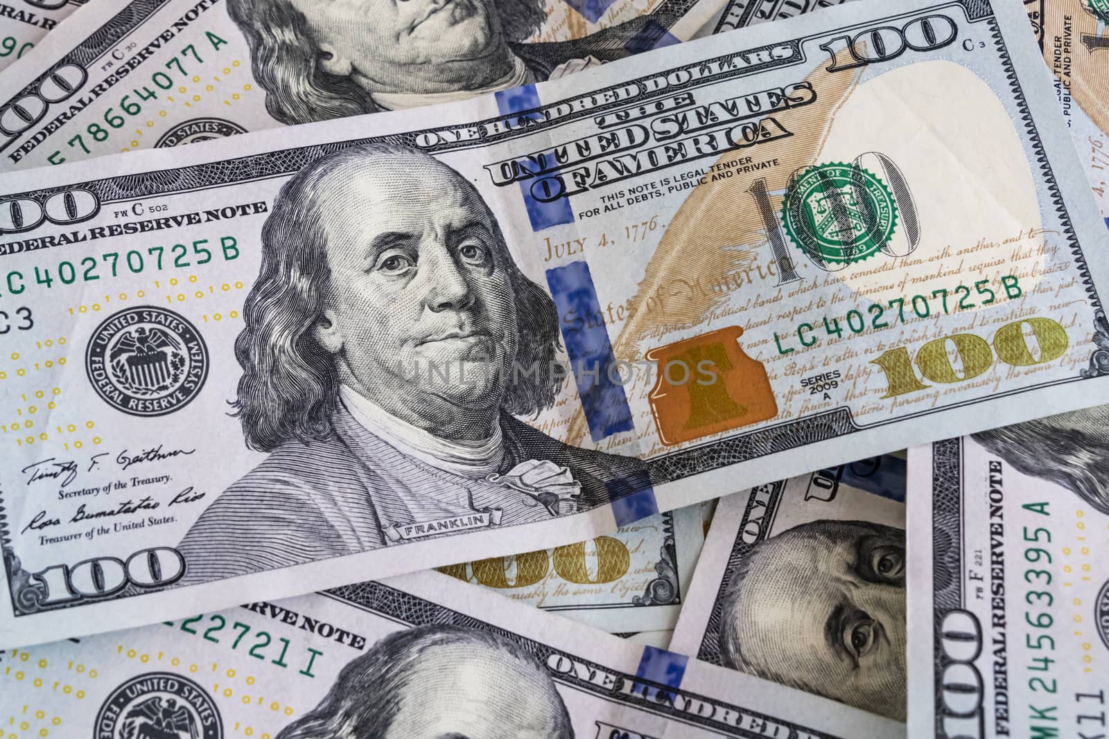 close up US dollar banknotes on background.