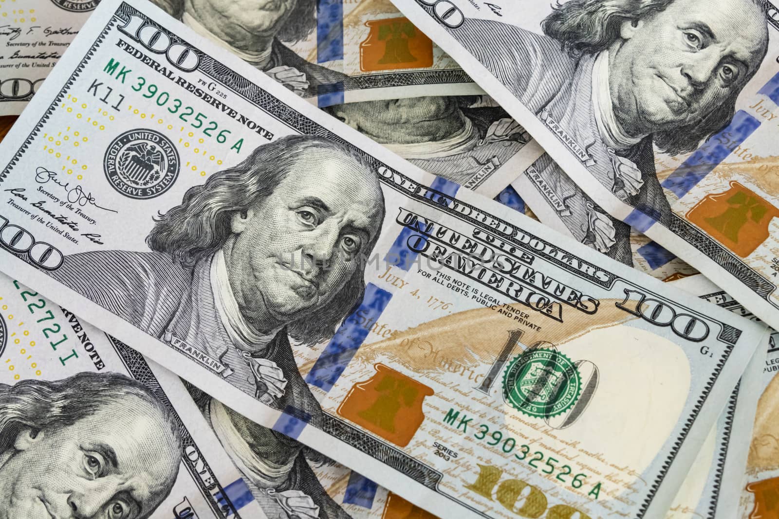 close up US dollar banknotes on background.