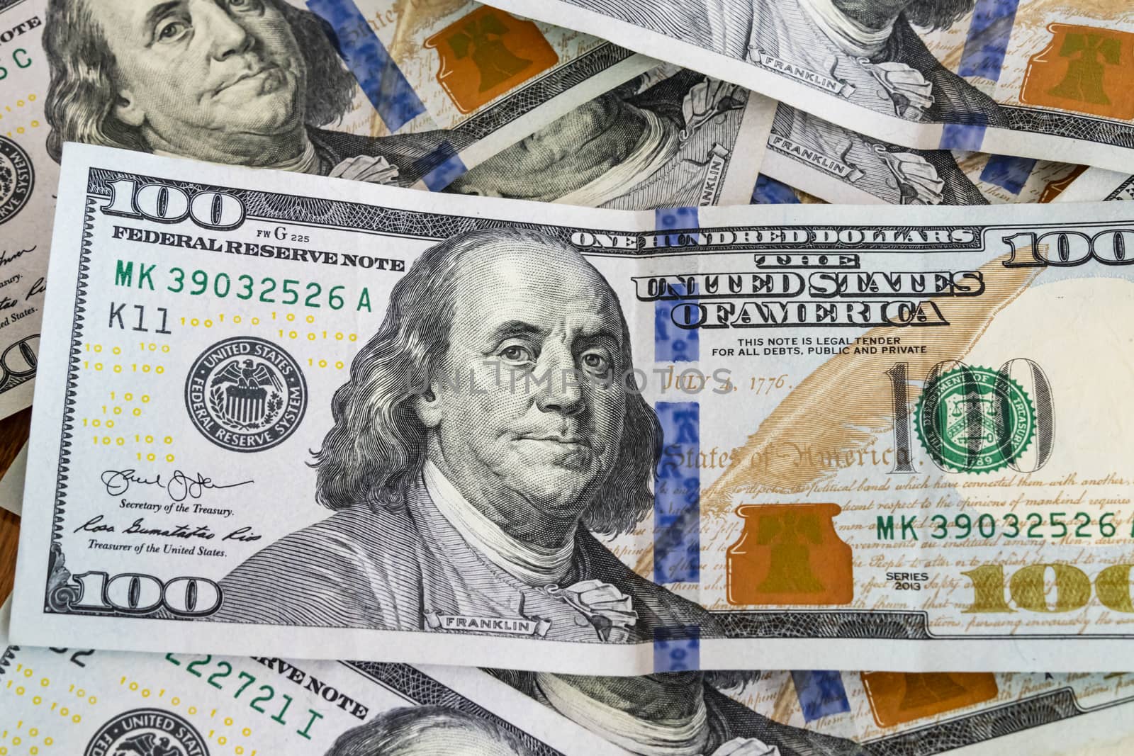 close up US dollar banknotes on background.
