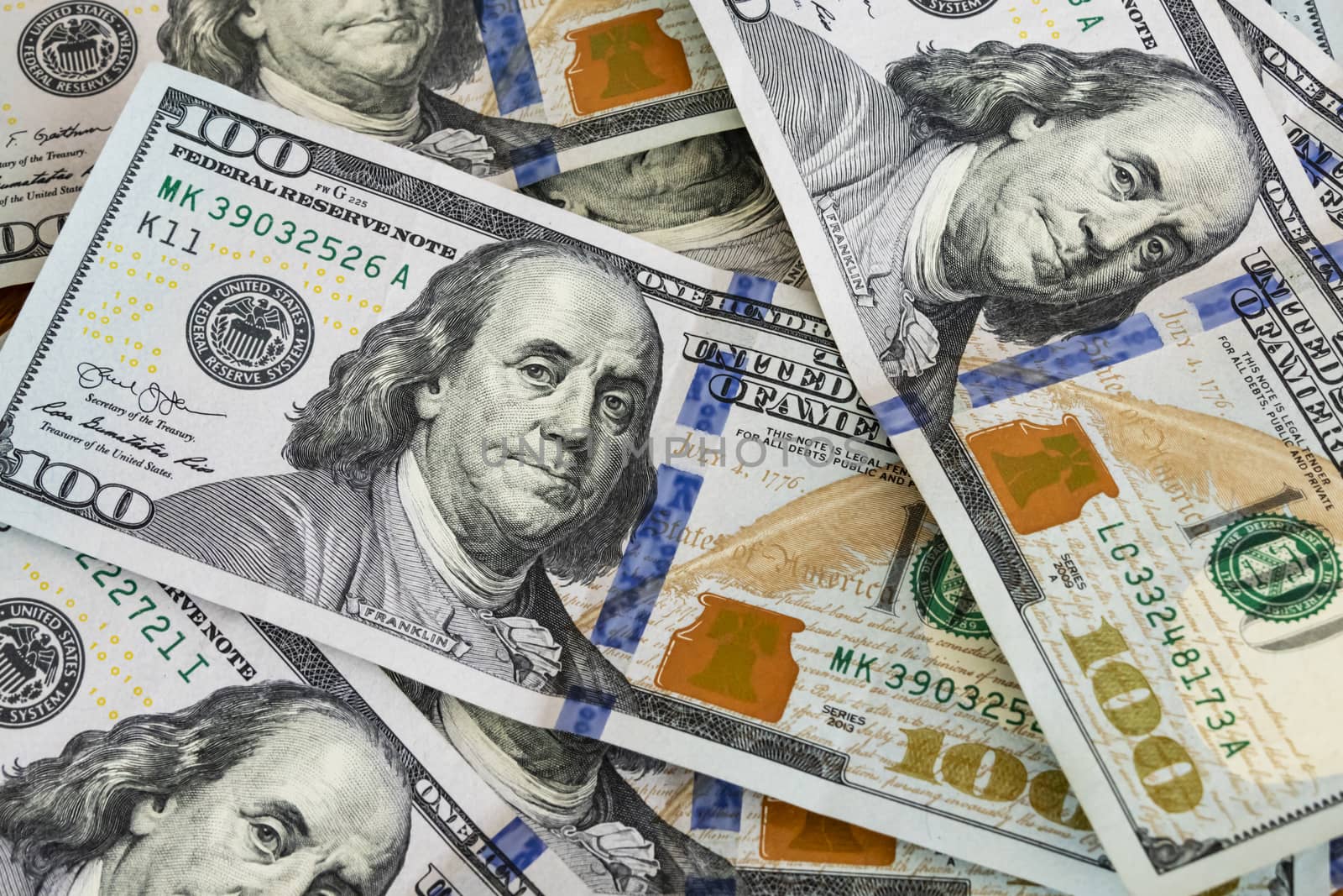 close up US dollar banknotes on background.