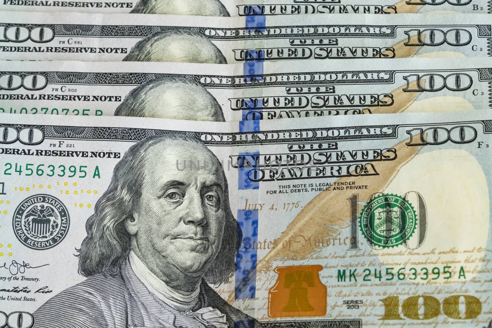 close up US dollar banknotes on background.