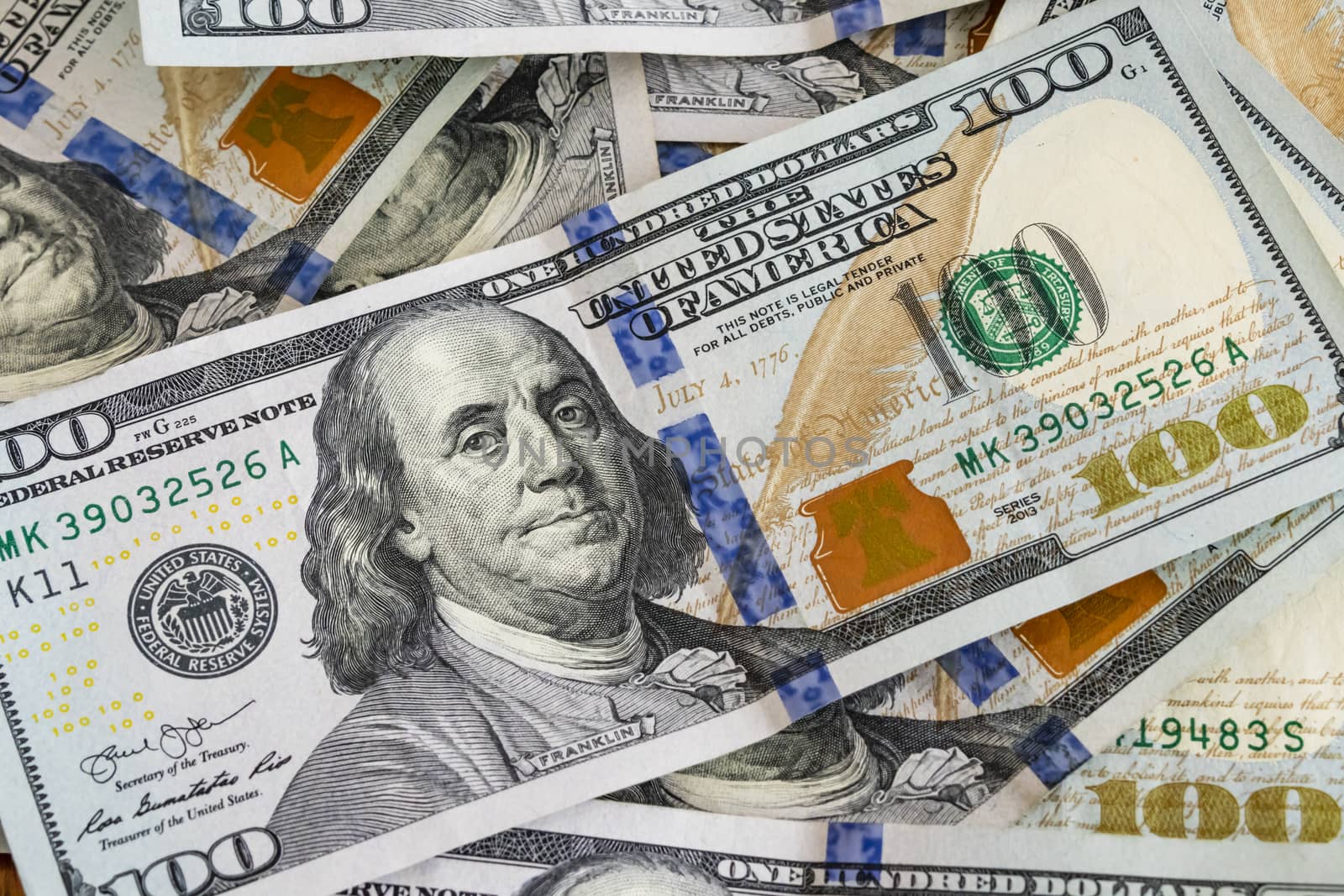 close up US dollar banknotes on background.