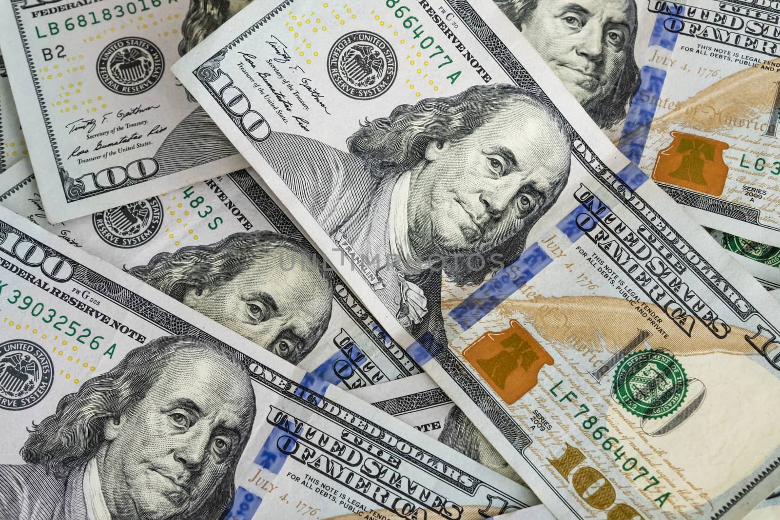 close up US dollar banknotes on background.