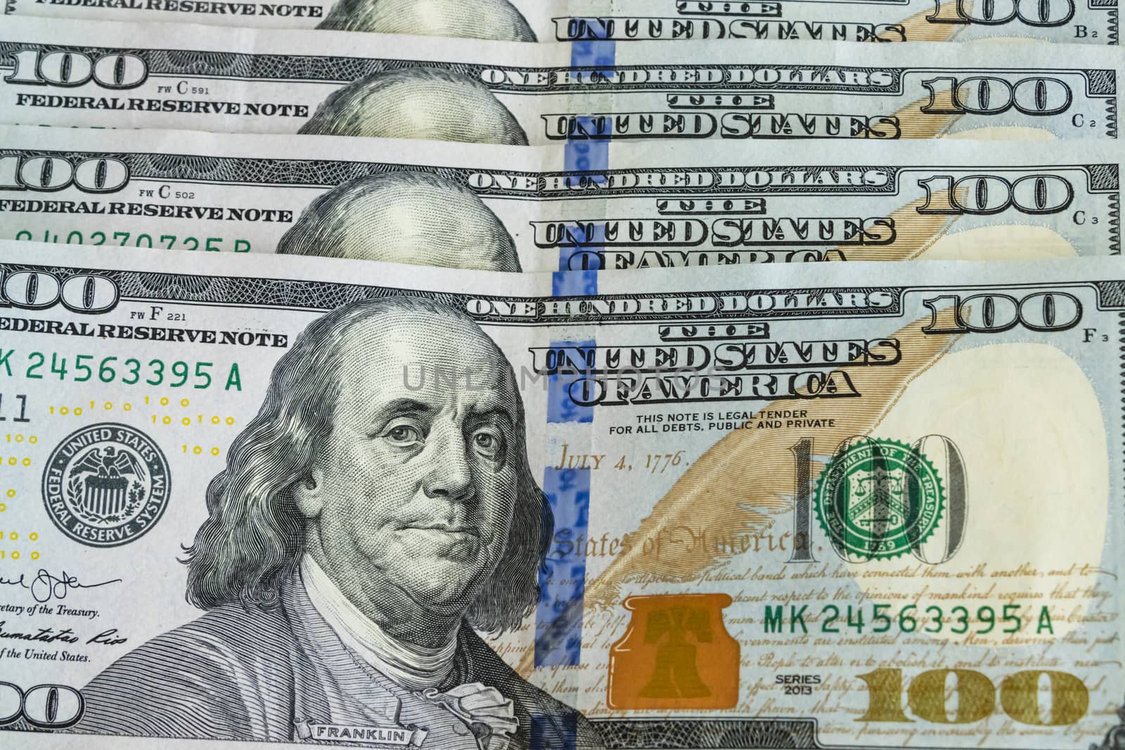 close up US dollar banknotes on background.