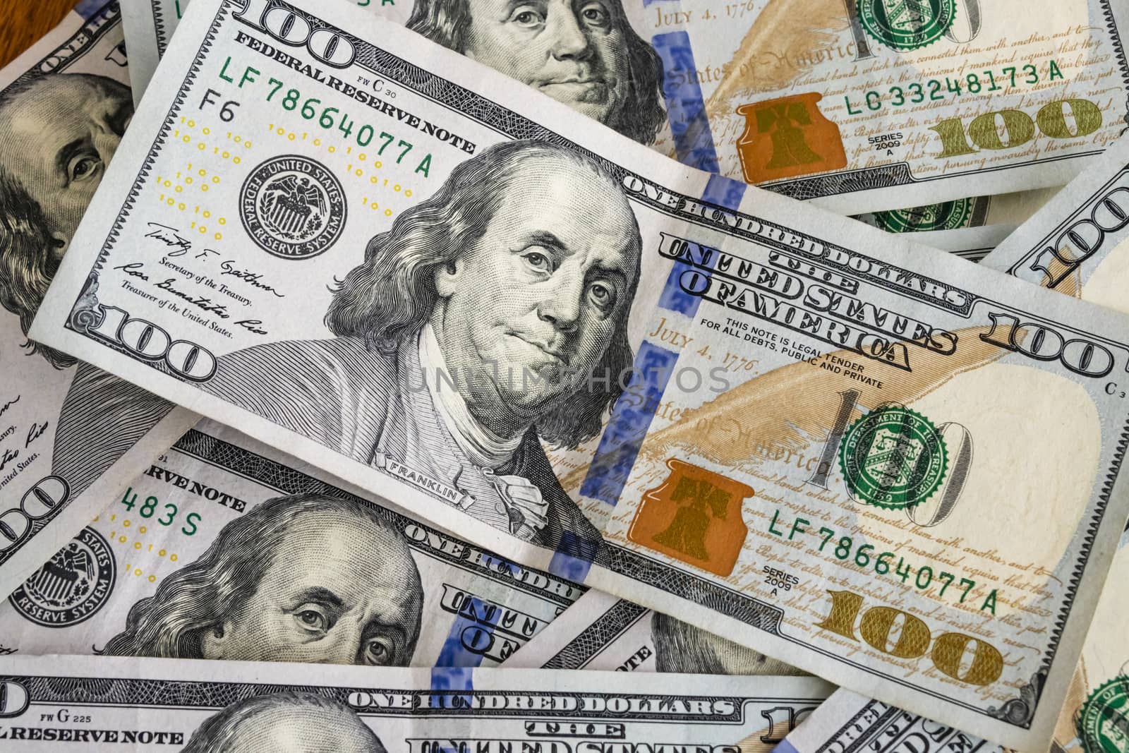 close up US dollar banknotes on background.