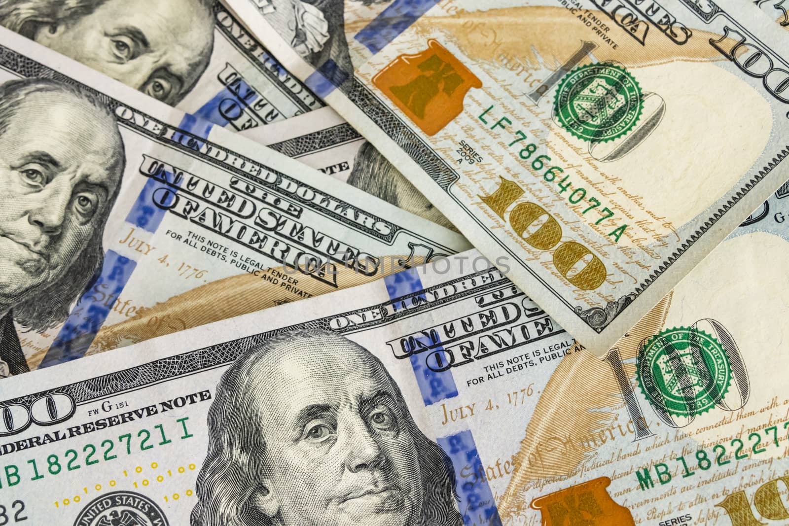 close up US dollar banknotes on background.