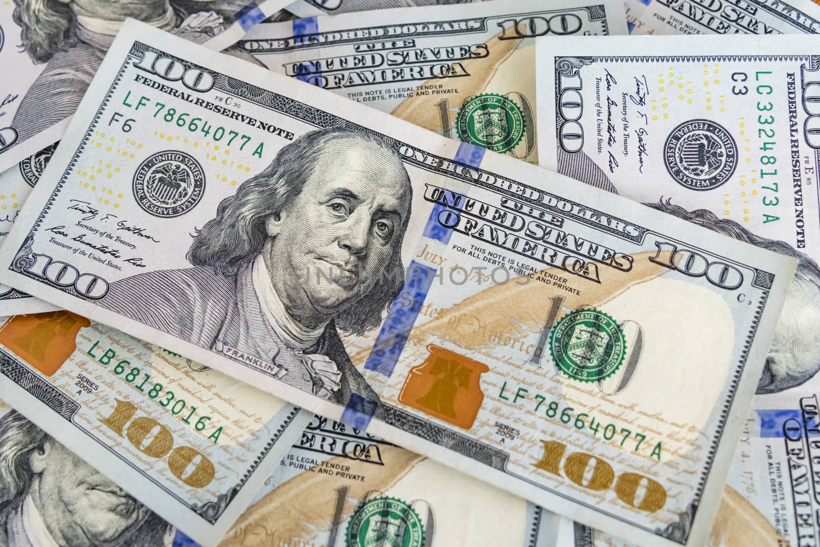 close up US dollar banknotes on background.