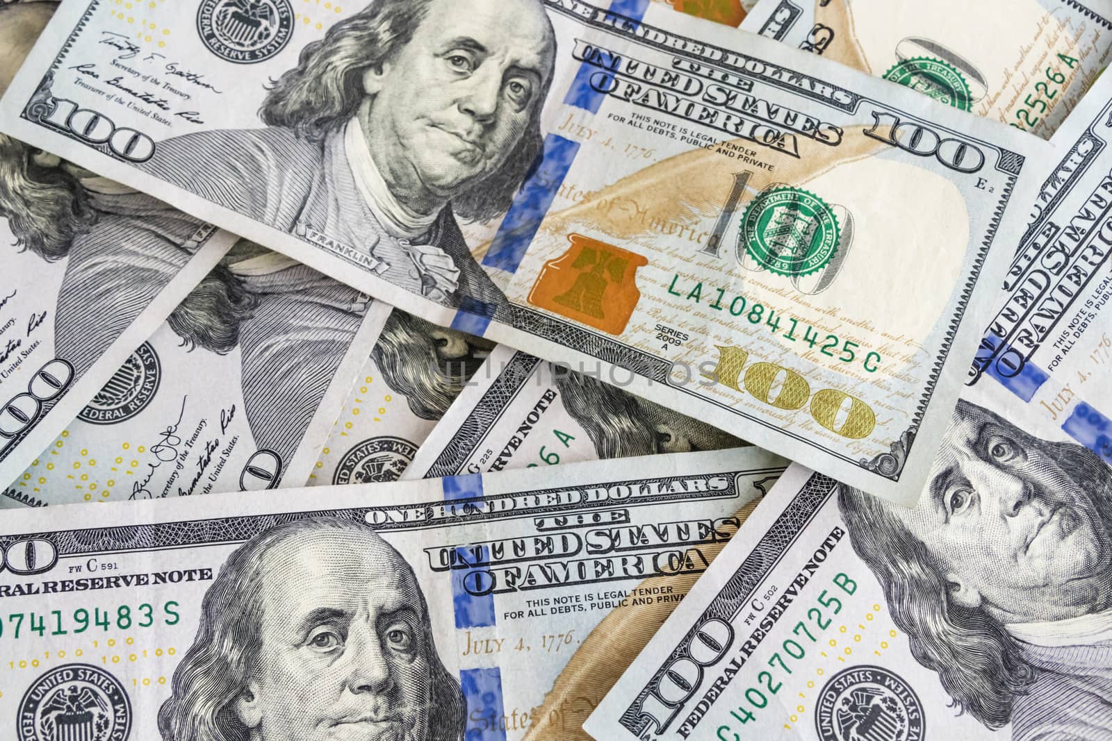 close up US dollar banknotes on background.