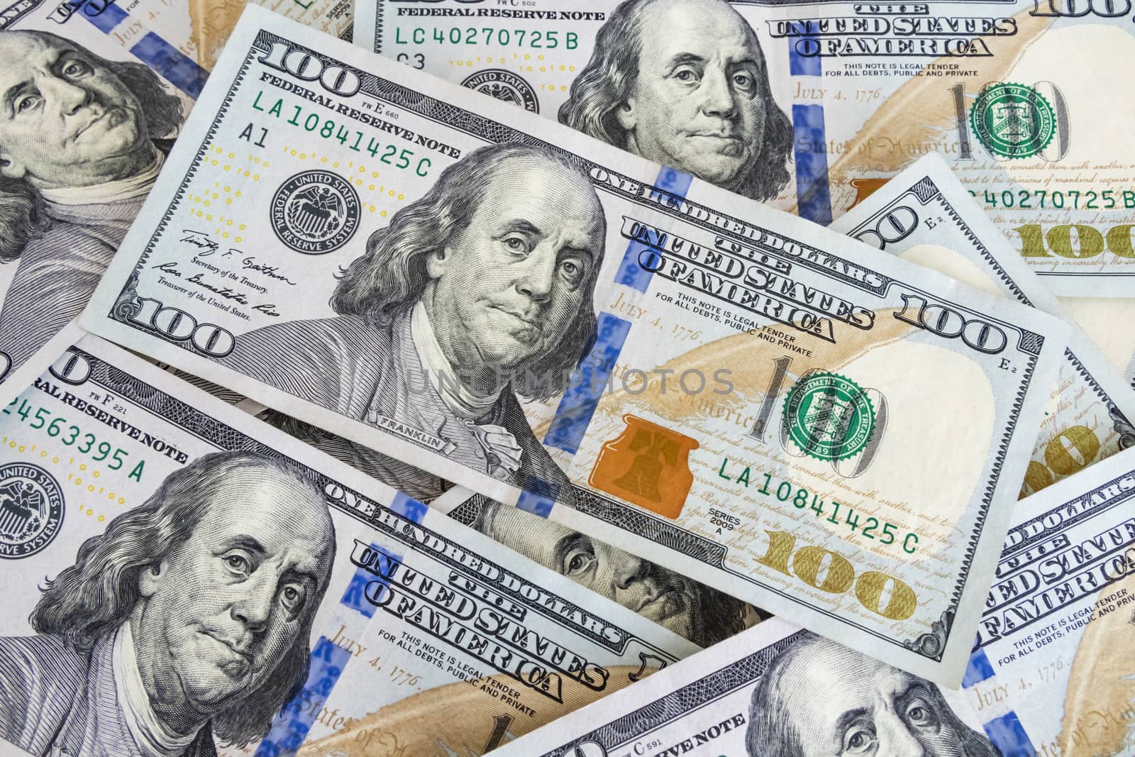 close up US dollar banknotes on background.