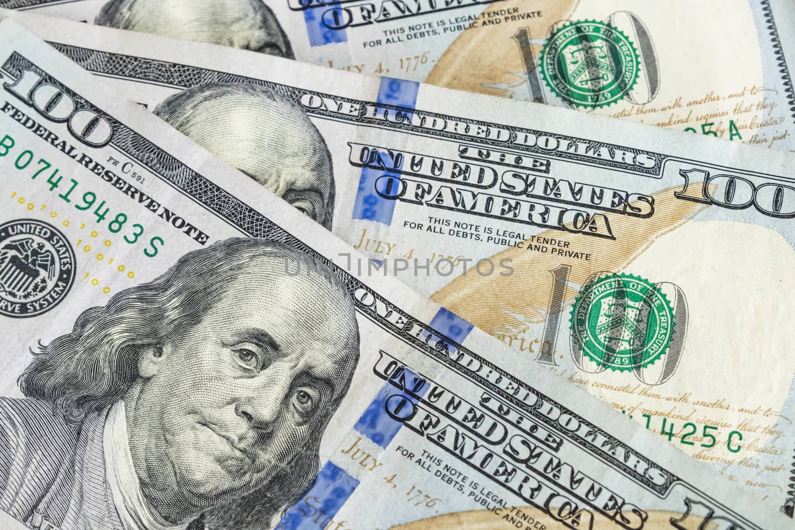 close up US dollar banknotes on background.