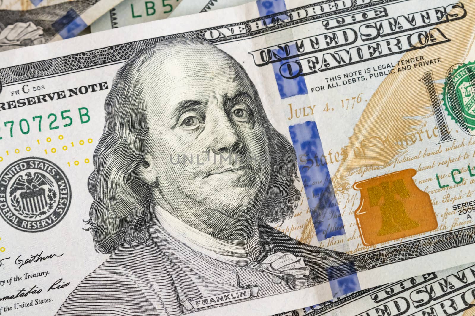 close up US dollar banknotes on background.