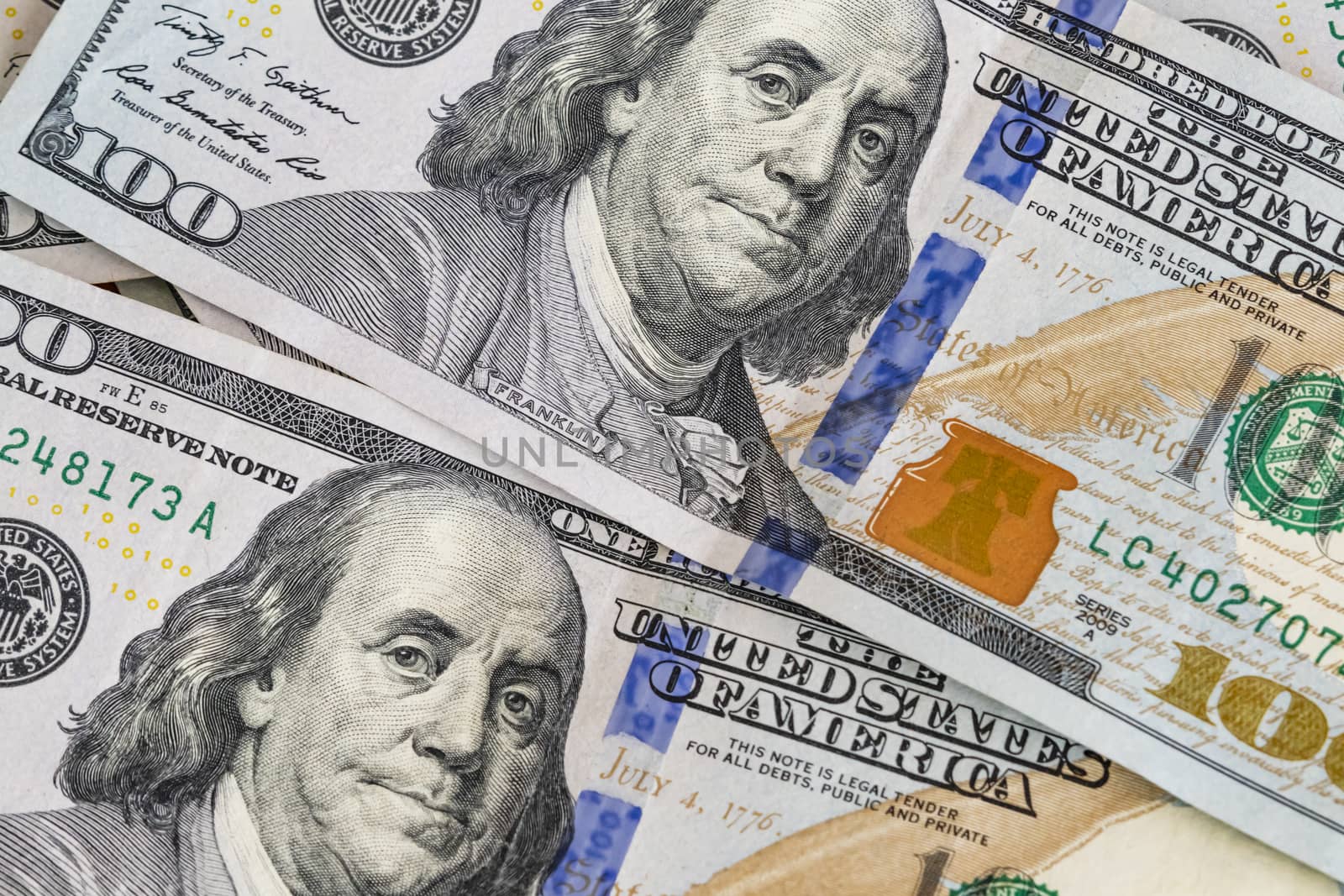 close up US dollar banknotes on background.