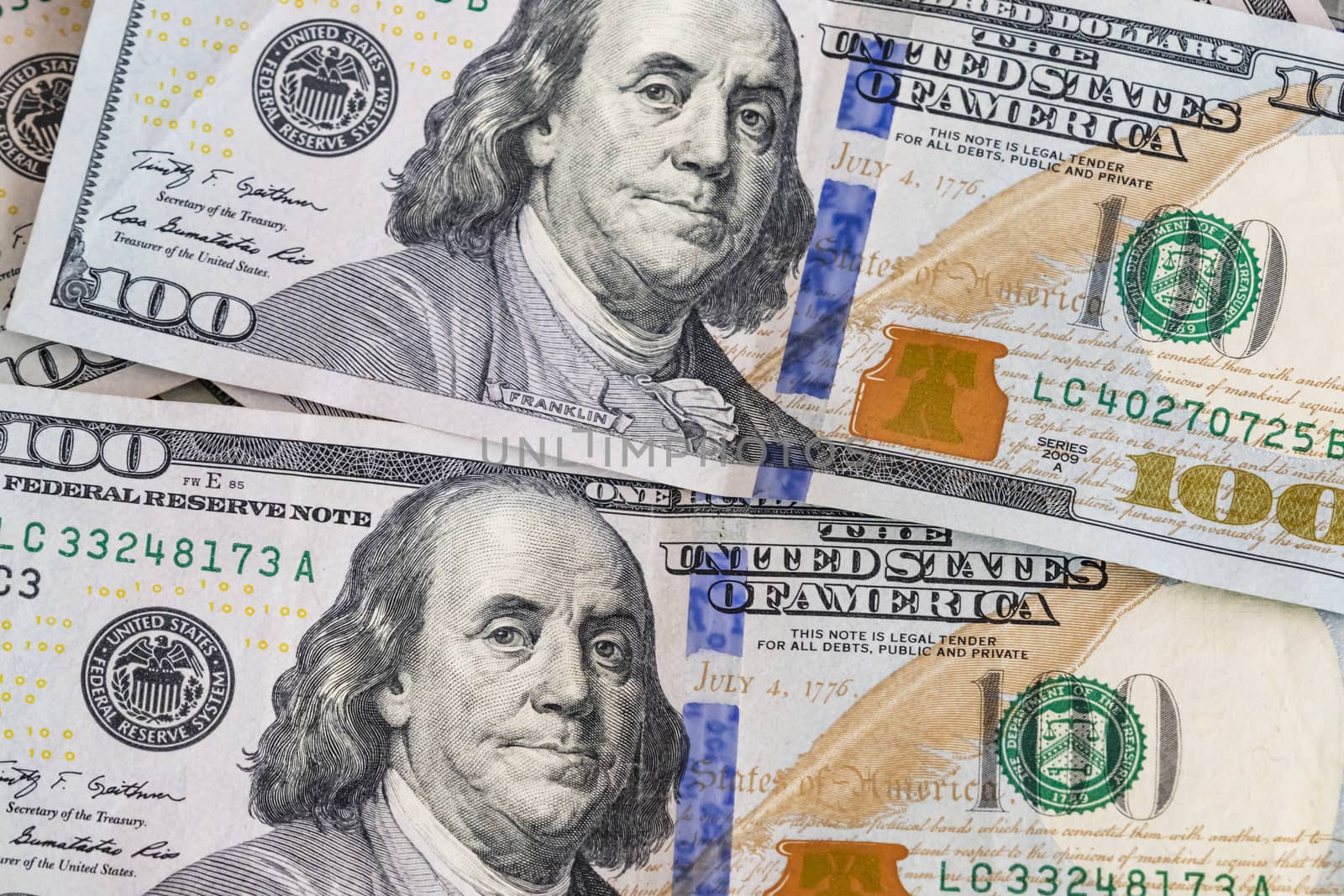 close up US dollar banknotes on background.