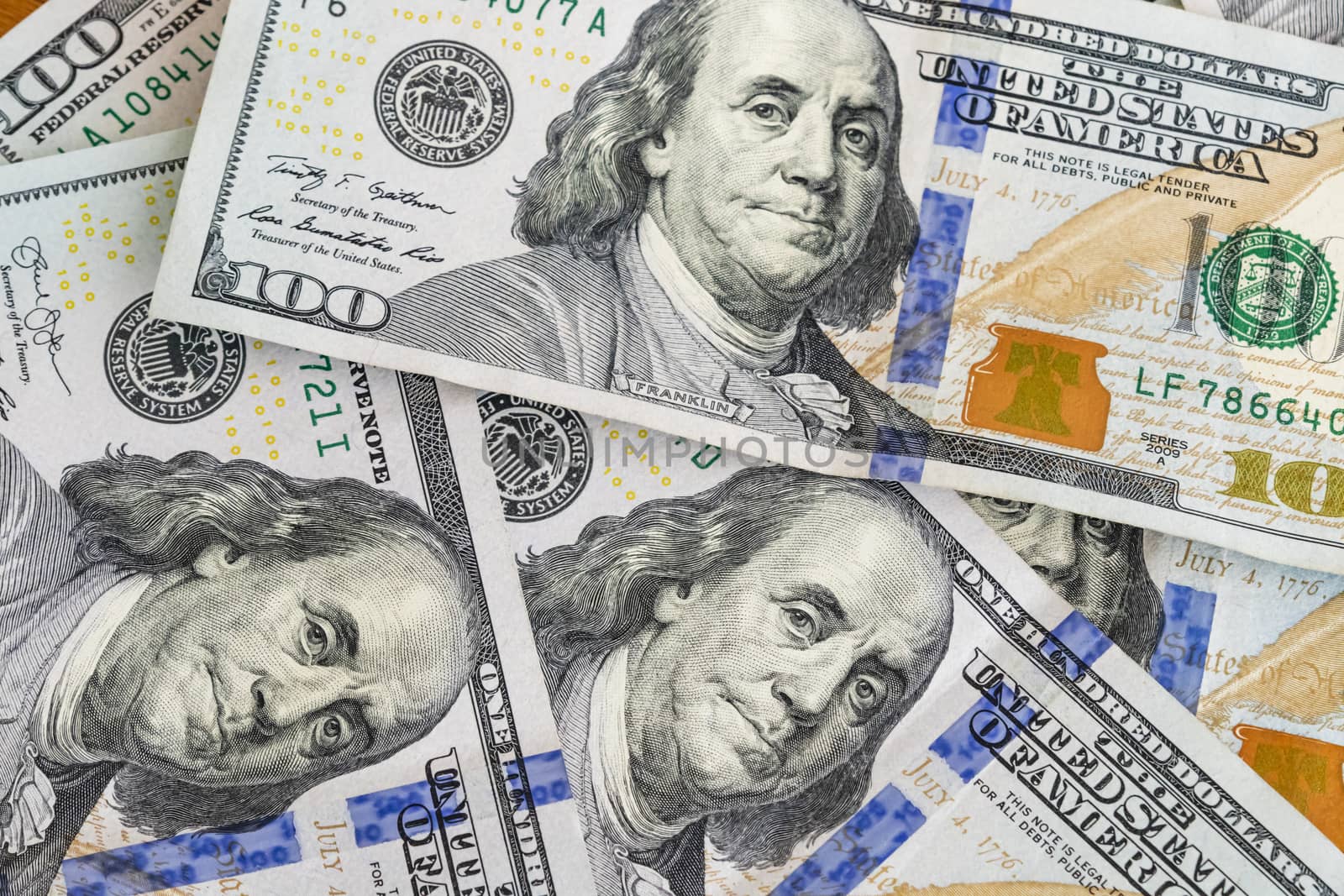 close up US dollar banknotes on background.