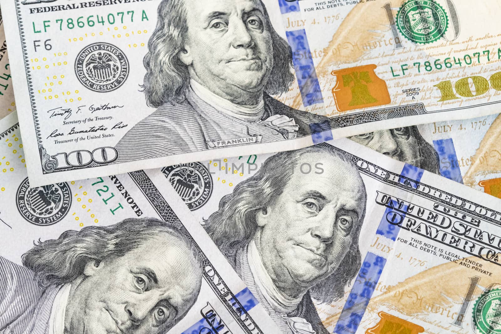 close up US dollar banknotes on background.