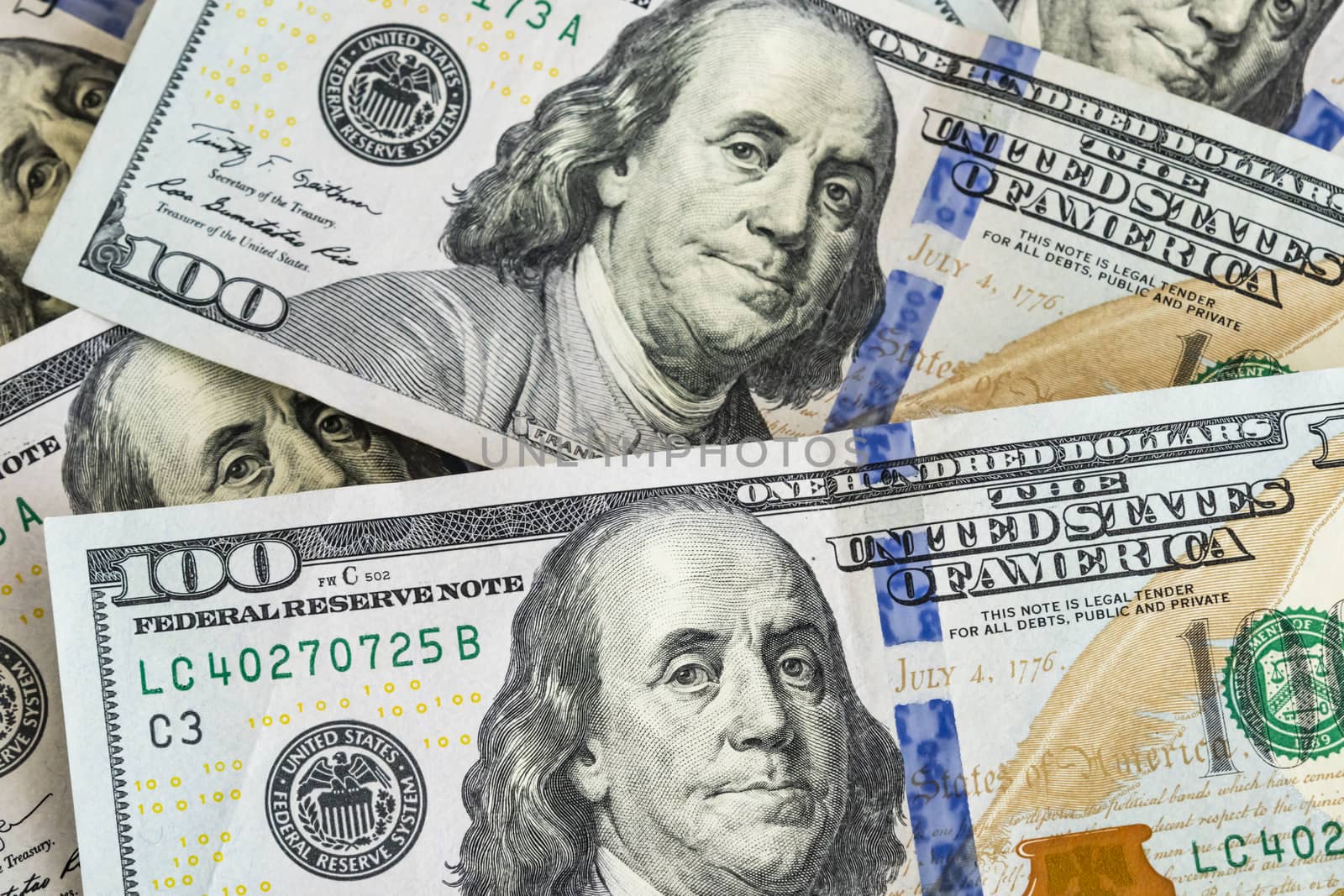 close up US dollar banknotes on background.