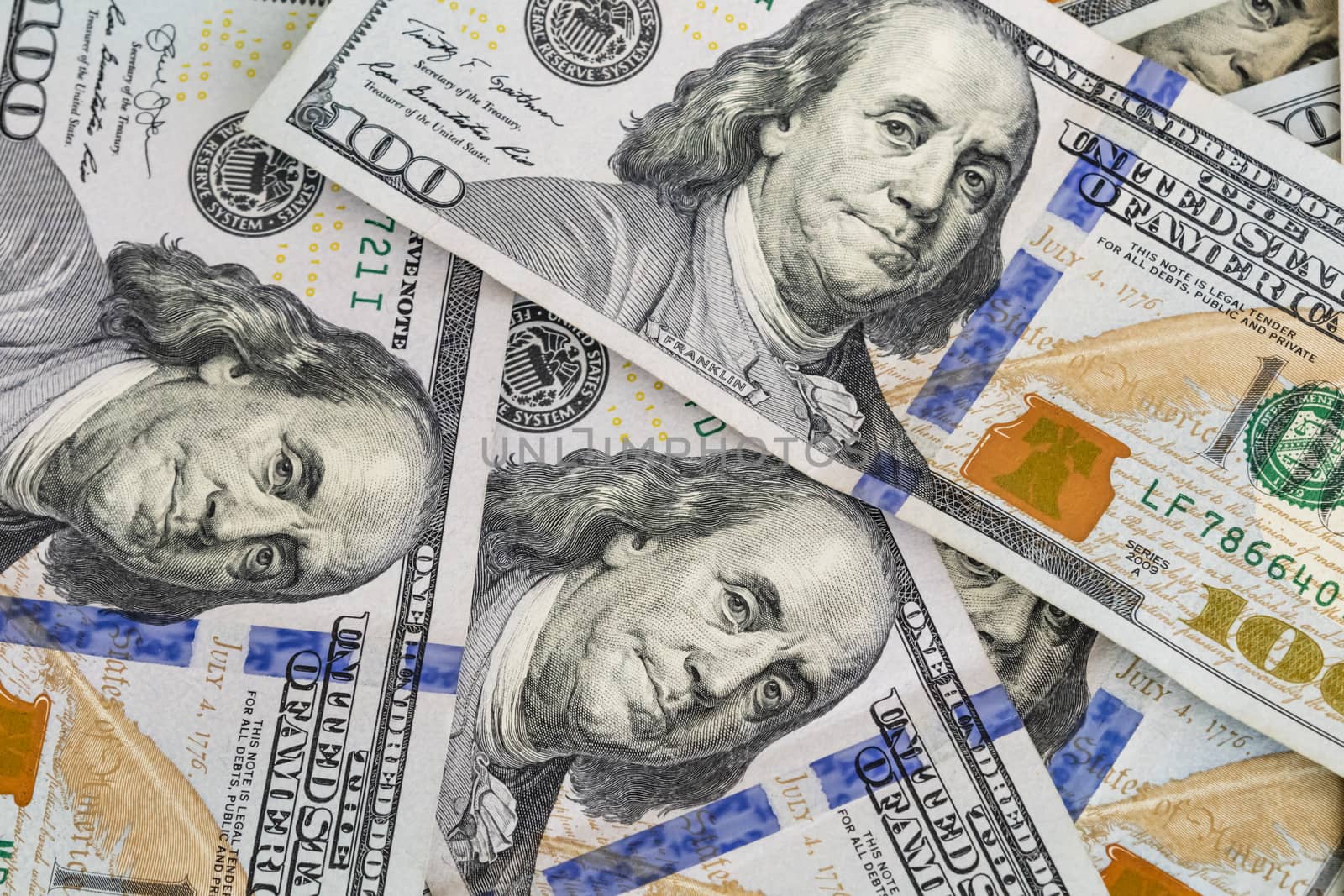 close up US dollar banknotes on background.