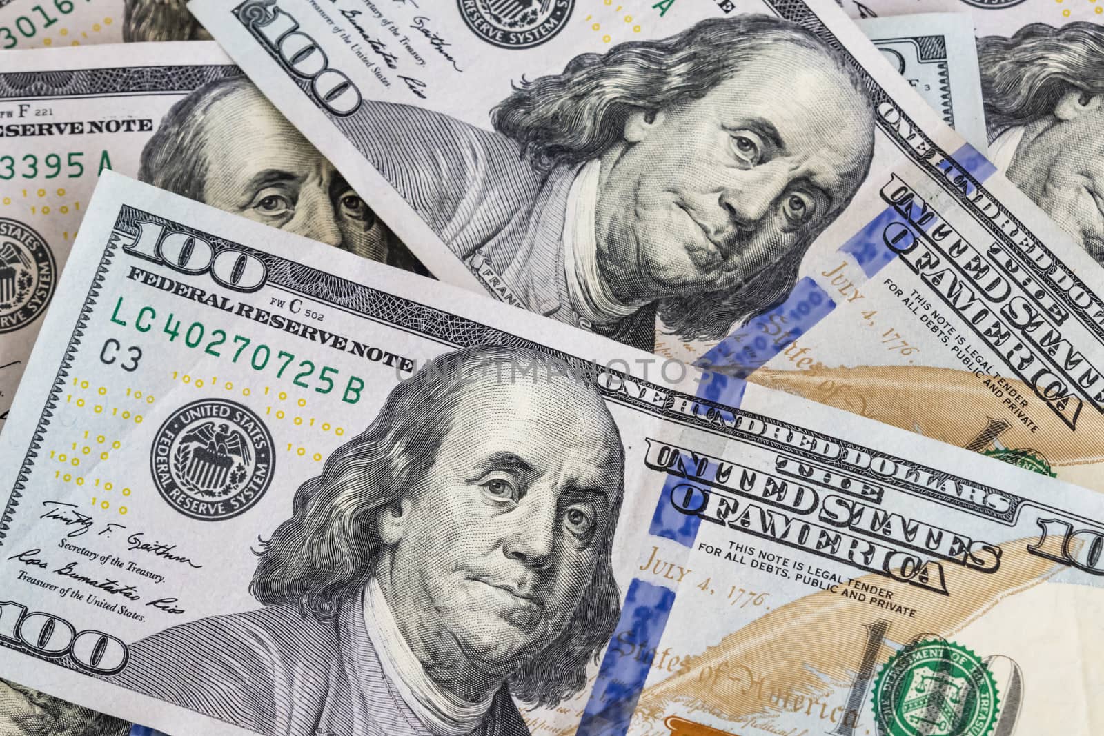 close up US dollar banknotes on background.